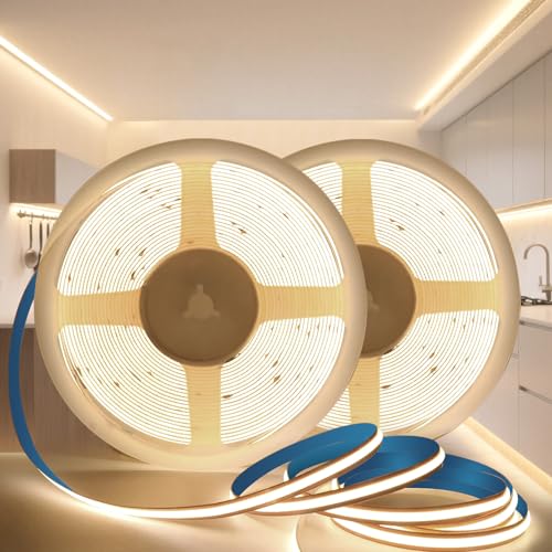 Detalle de KSIBNW Striscia LED COB 12V 10M (5m x 2) – 320 LED/m, Bianco Naturale 4000K, 8mm, Adesiva, Flessibile