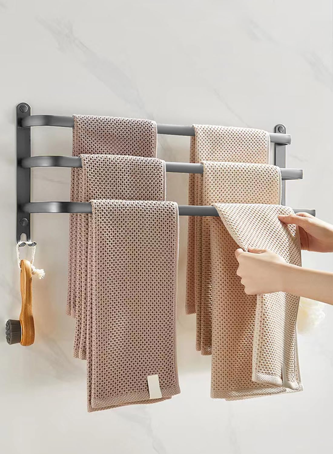 Detalle 2 de Ruhetfam handtuchhalter ohne bohren: handdoekenrek van 80 cm met drie stangen