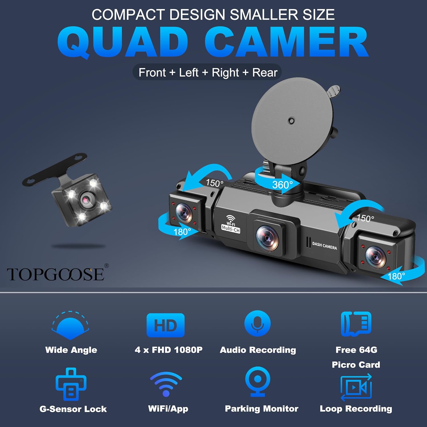 Thumbnail 1 de 360° Dash Cam 4 Channel 5G WiFi & APP Control by TOPGOOSE