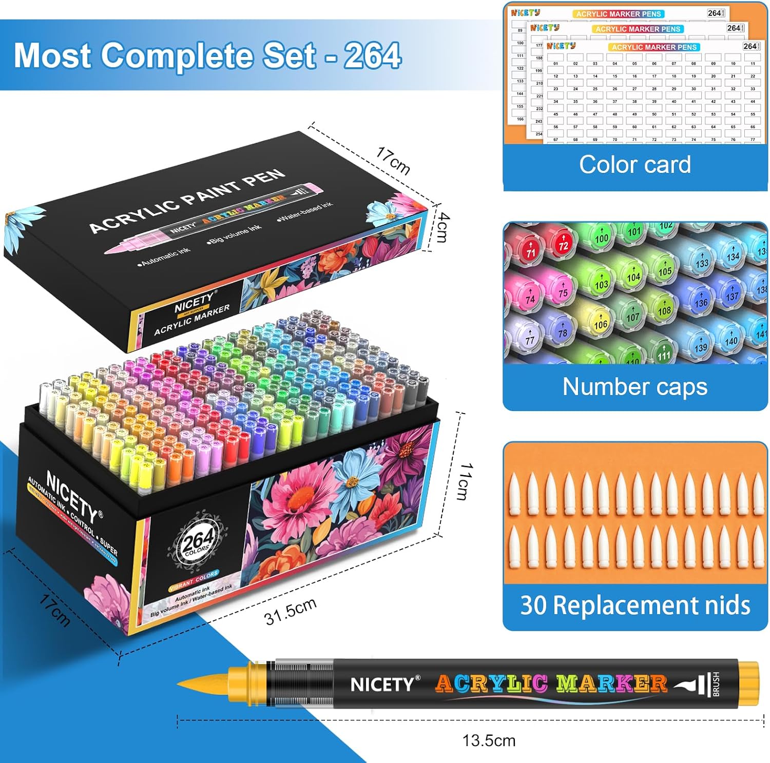 Thumbnail 1 de NICETY 264 Colours Acrylic Paint Pens with brush tips for rock, wood and craft marking