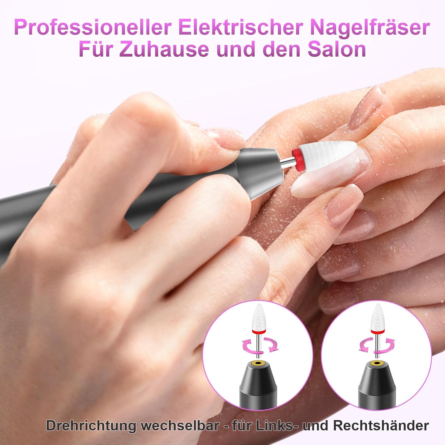 Thumbnail 5 de POFIBO kabellose elektrische Nagelfeile (Nagelfräser) – 35.000 U/min, 5 Geschwindigkeiten, 12-in-1 Set in Rosa