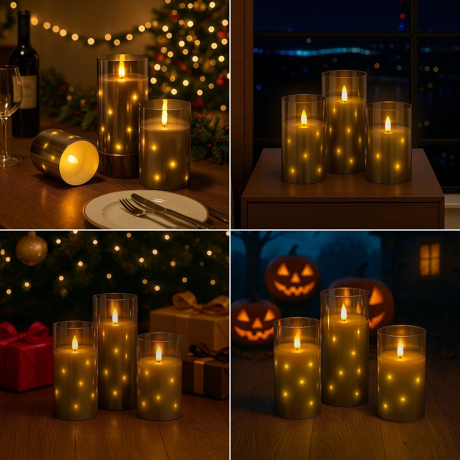 Detalle de Flammenlose LED Kerzen 3er-Set Grau