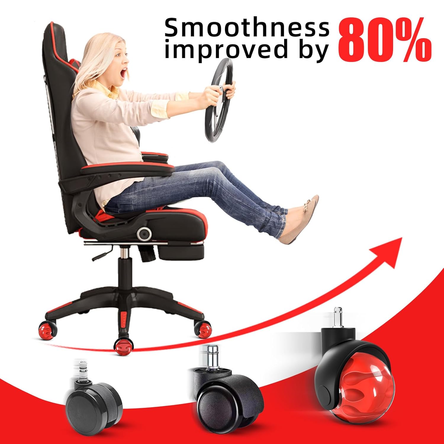 Thumbnail 2 de Sytopia Bürostuhl Rollen 5er-Set in Rot – 11 x 22 mm für Teppich & Hartboden, 50 mm Raddurchmesser