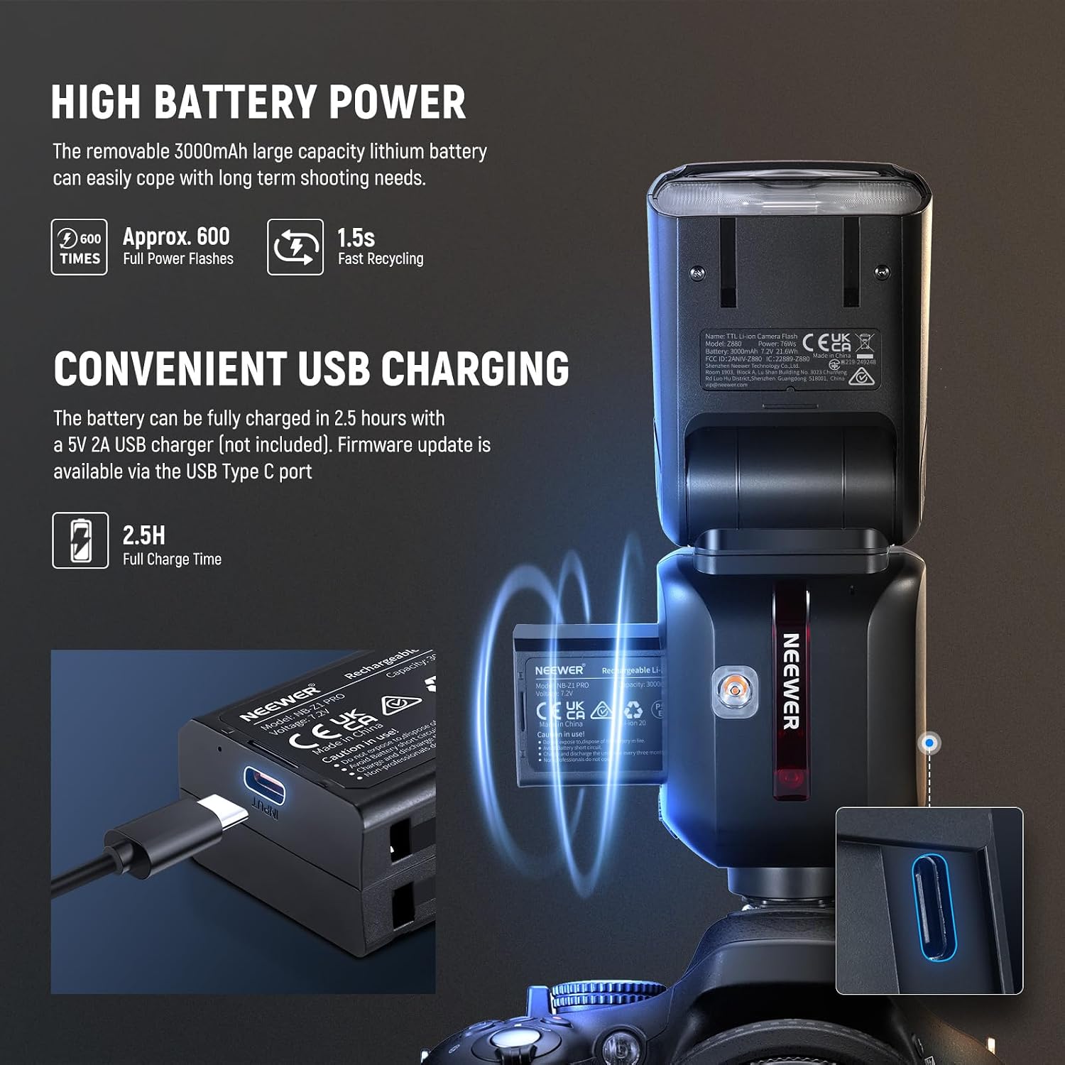 Thumbnail 6 de Neewer Z880-S 2.4G 76Ws TTL Speedlite for Sony & Godox (TCM, HSS 1/8000s, 2.4G wireless)