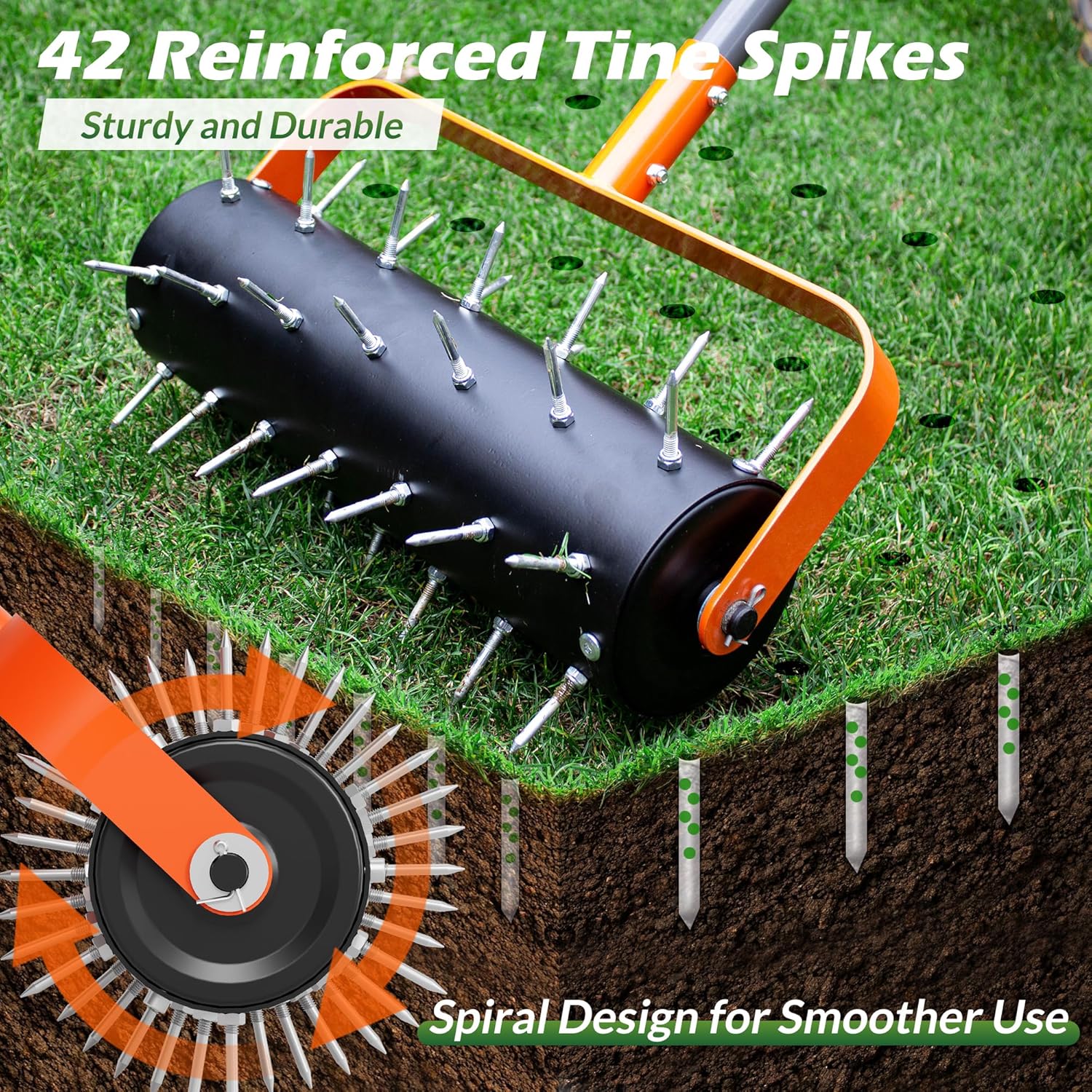 Thumbnail 2 de Walensee Rolling Lawn Aerator: Heavy Duty Manual Spike Aerator with 42 Spikes and 71" Adjustable Handle