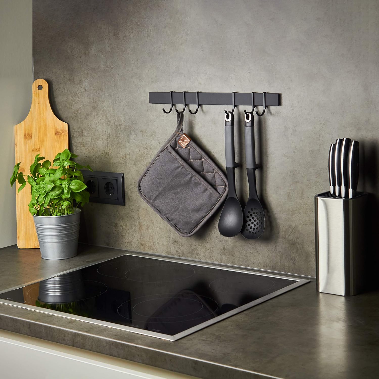 Thumbnail 1 de Designfactory Hamburg Utensil Holder – Self-Adhesive Hanging Rail for Quick, Drill-Free Kitchen Organisation
