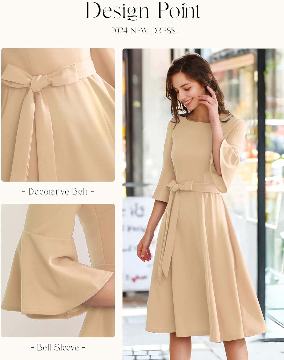Thumbnail 3 de HomRain Women's Church Dresses Modest Bell Sleeve Dress – Vintage-Inspired Bell Sleeve Midi Perfect for Church, Weddings & Parties