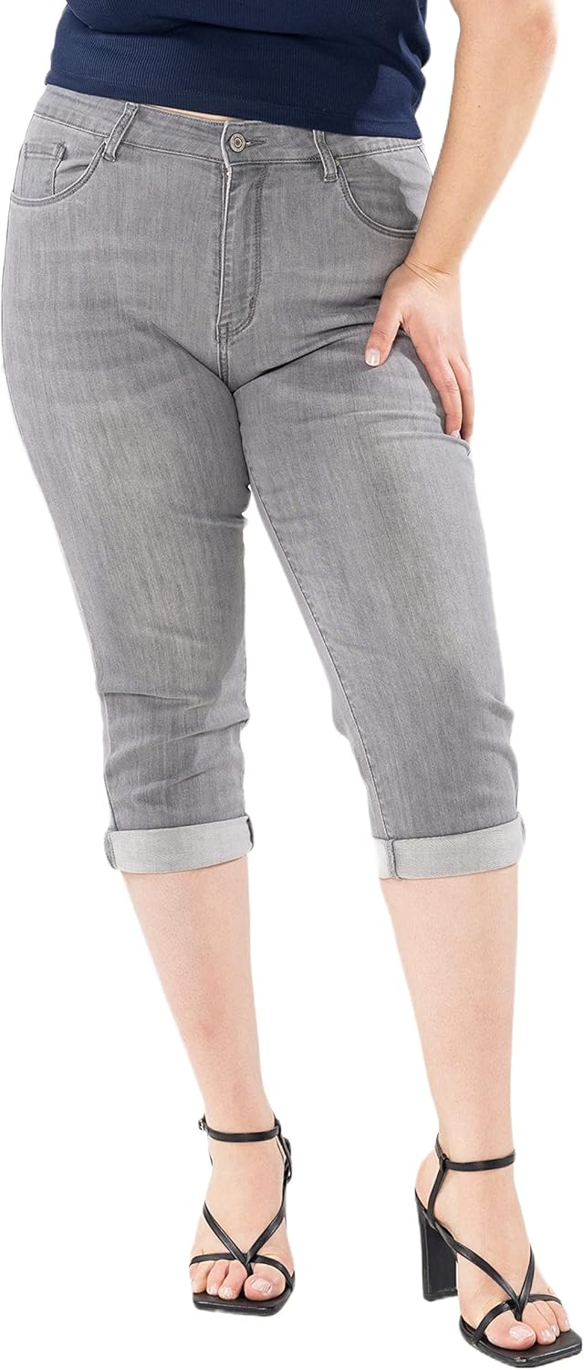 Detalle de Nina Carter P200 Damen Capri Jeanshosen Große Größen HIGH Waist – Sommer Used-Look
