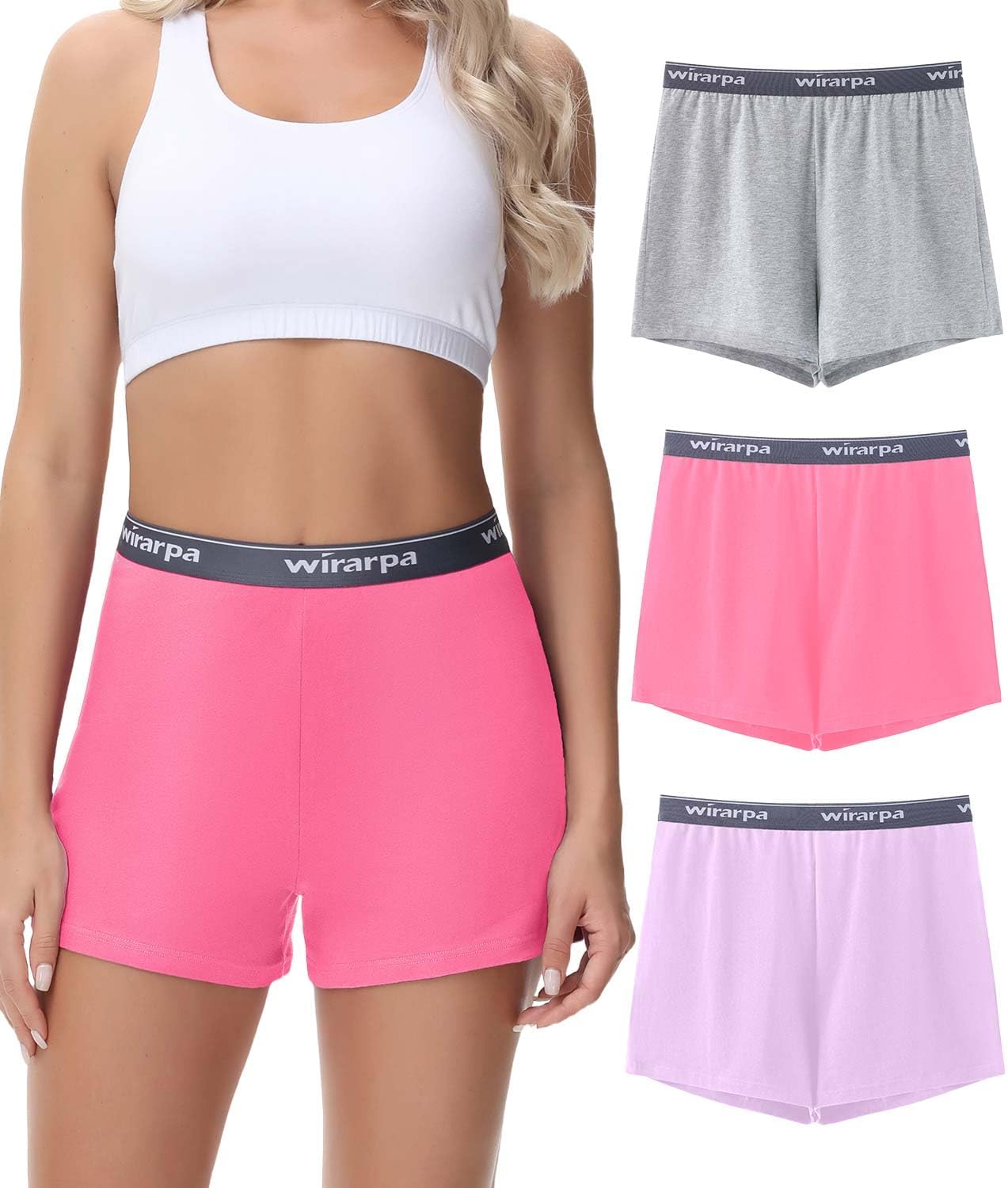Detalle 2 de wirarpa Kurze Schlafhose Damen Baumwolle – weiche, bequeme Pyjamahose im 3er Pack