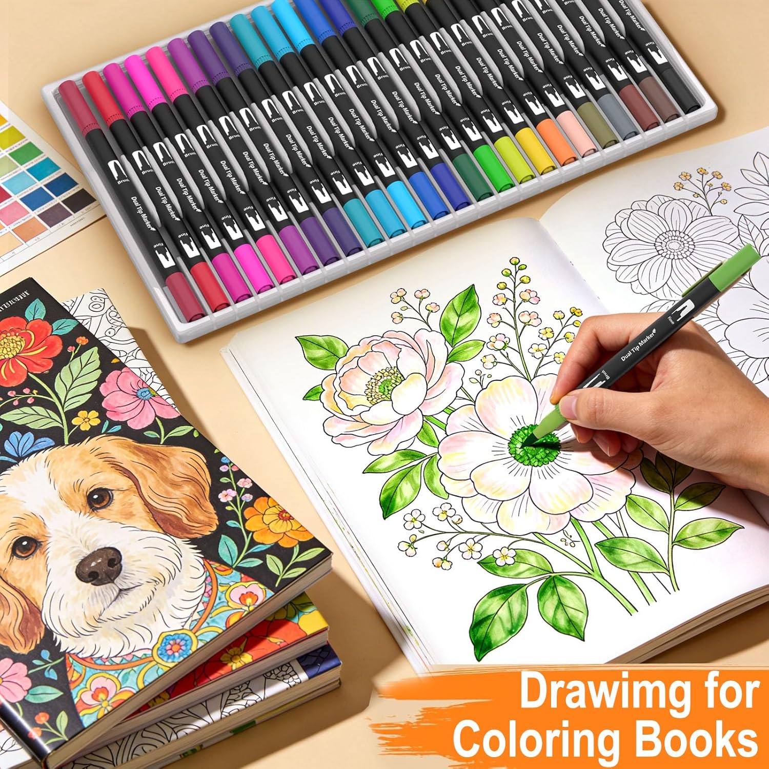 Thumbnail 3 de Melifluo Dual Tip Colouring Pens (24-colour fine & brush marker set)