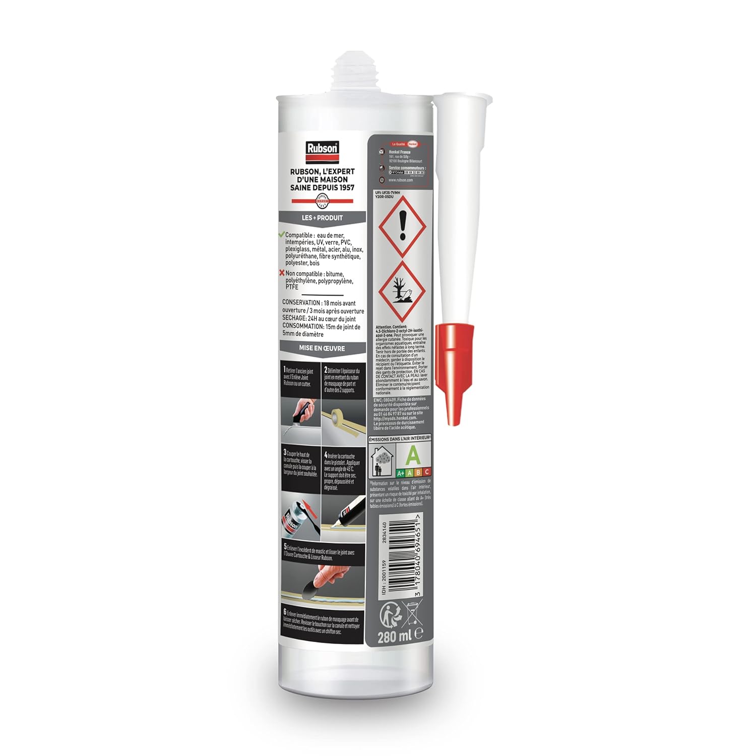 Detalle 2 de Rubson Mastic Special Materials Autos-Bateaux — Mastic transparent à base de silicone, 280 ml