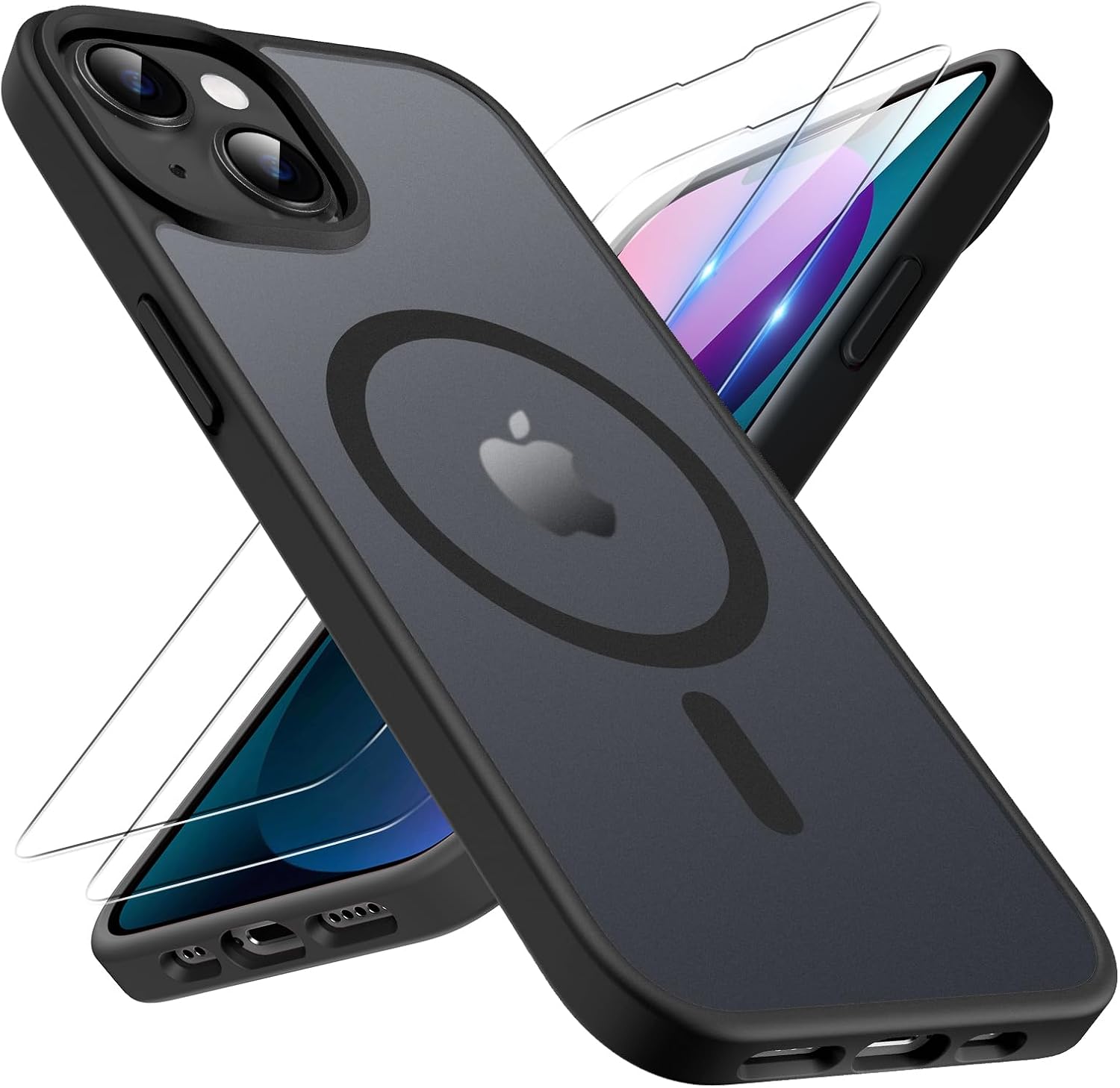Detalle de TQIAHF Magnetic Case for iPhone 13 / iPhone 14 with 2 Tempered Glass Screen Protectors (MagSafe-compatible, Black)