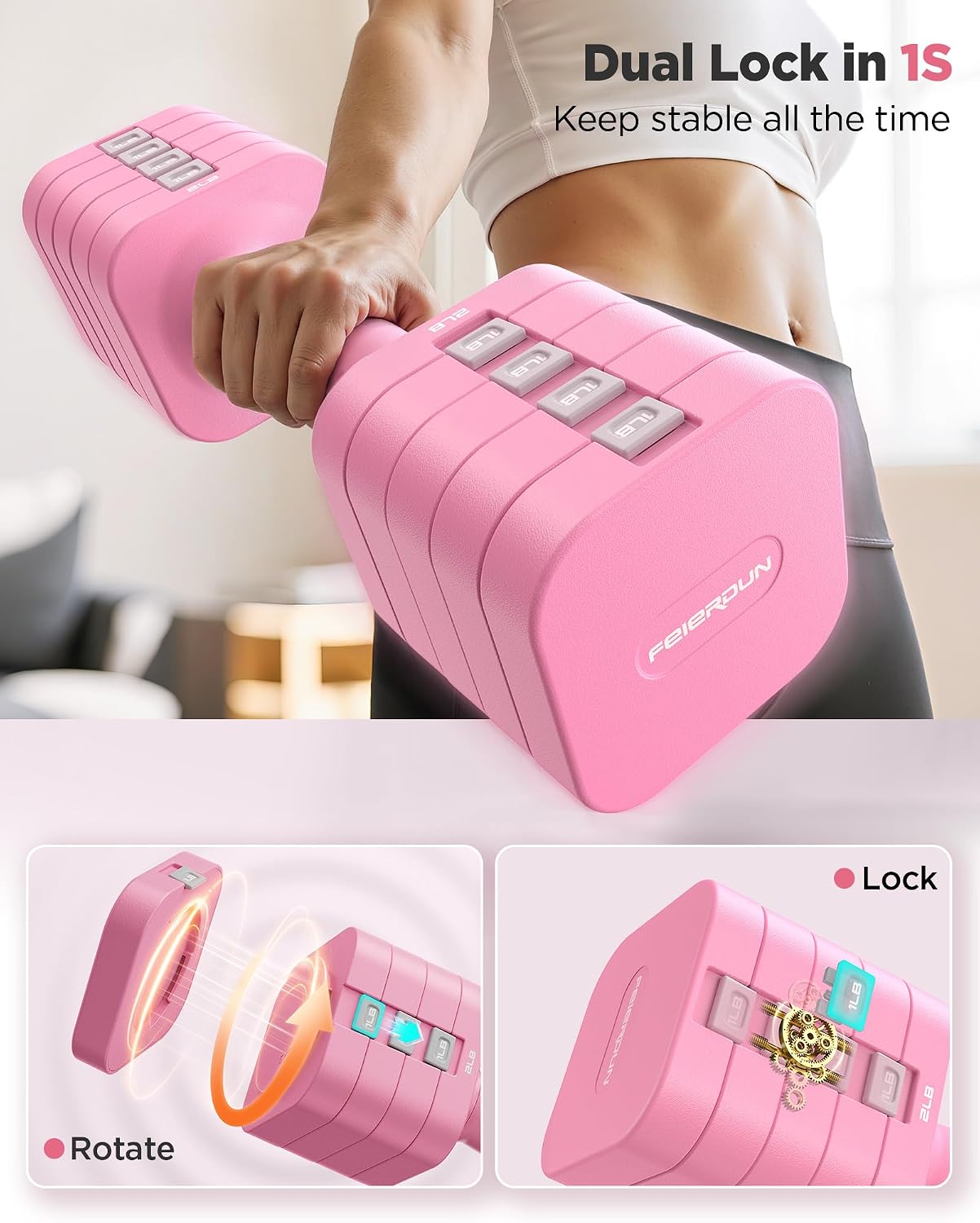 Thumbnail 5 de FEIERDUN DB3 DUM-10LB-NSP Adjustable Dumbbell Set, 2–10 lb Settings, Dual Lock