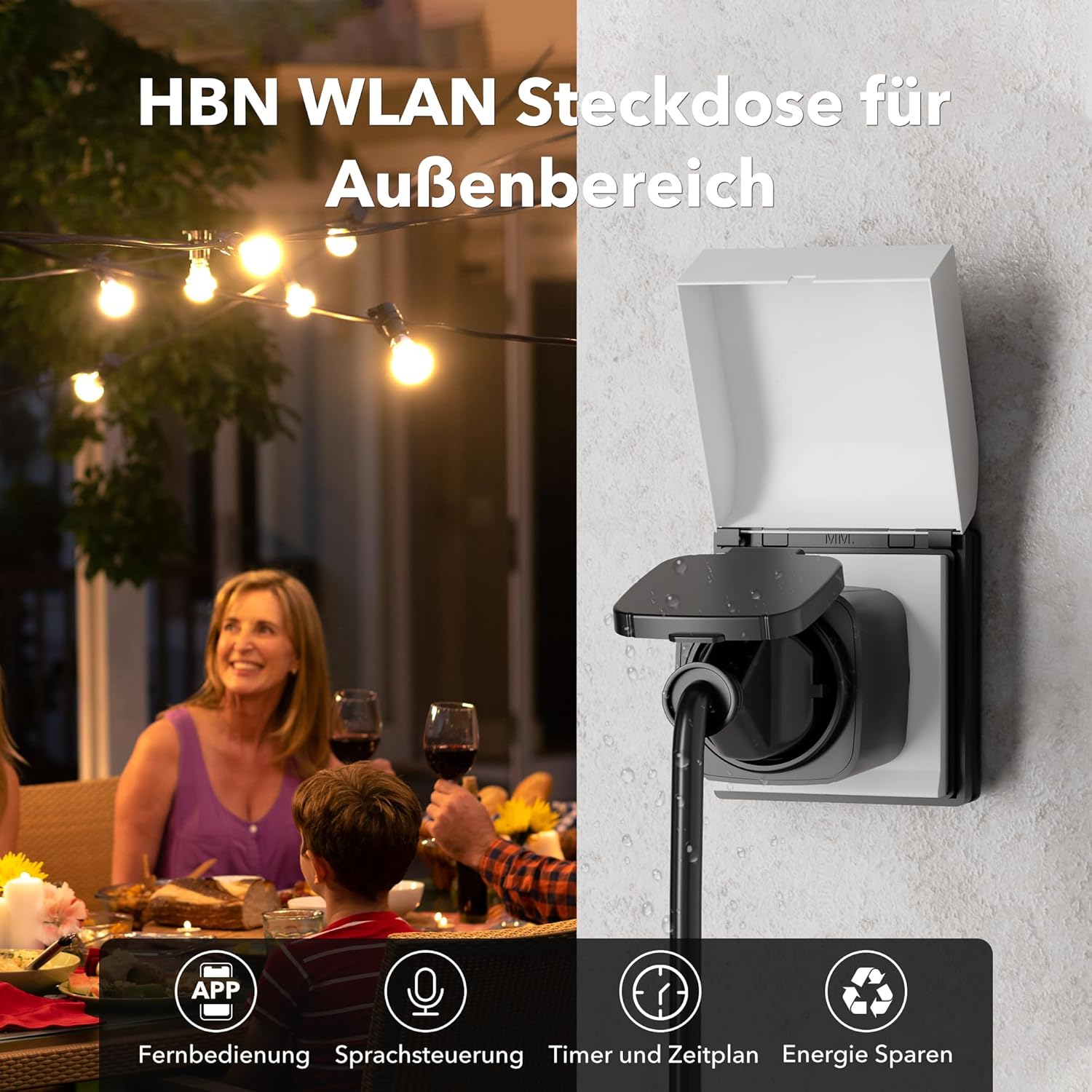 Thumbnail 1 de HBN 4er WLAN-Steckdose Outdoor 16A – IP44, App-Steuerung, Sprachsteuerung