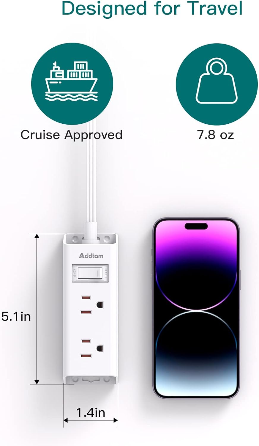Thumbnail 3 de Addtam Cruise Essentials 5 ft Power Strip 🔌
