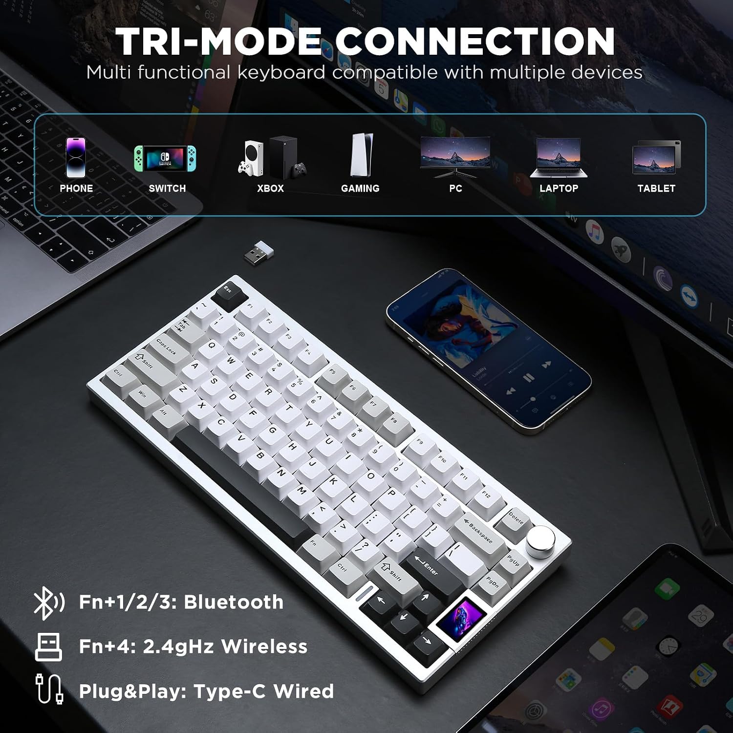 Thumbnail 3 de YUNZII AL80 Wireless Mechanical Keyboard: 75% Aluminum, Gasket Mount, LCD Display, and Knob with Tri-Mode Connectivity