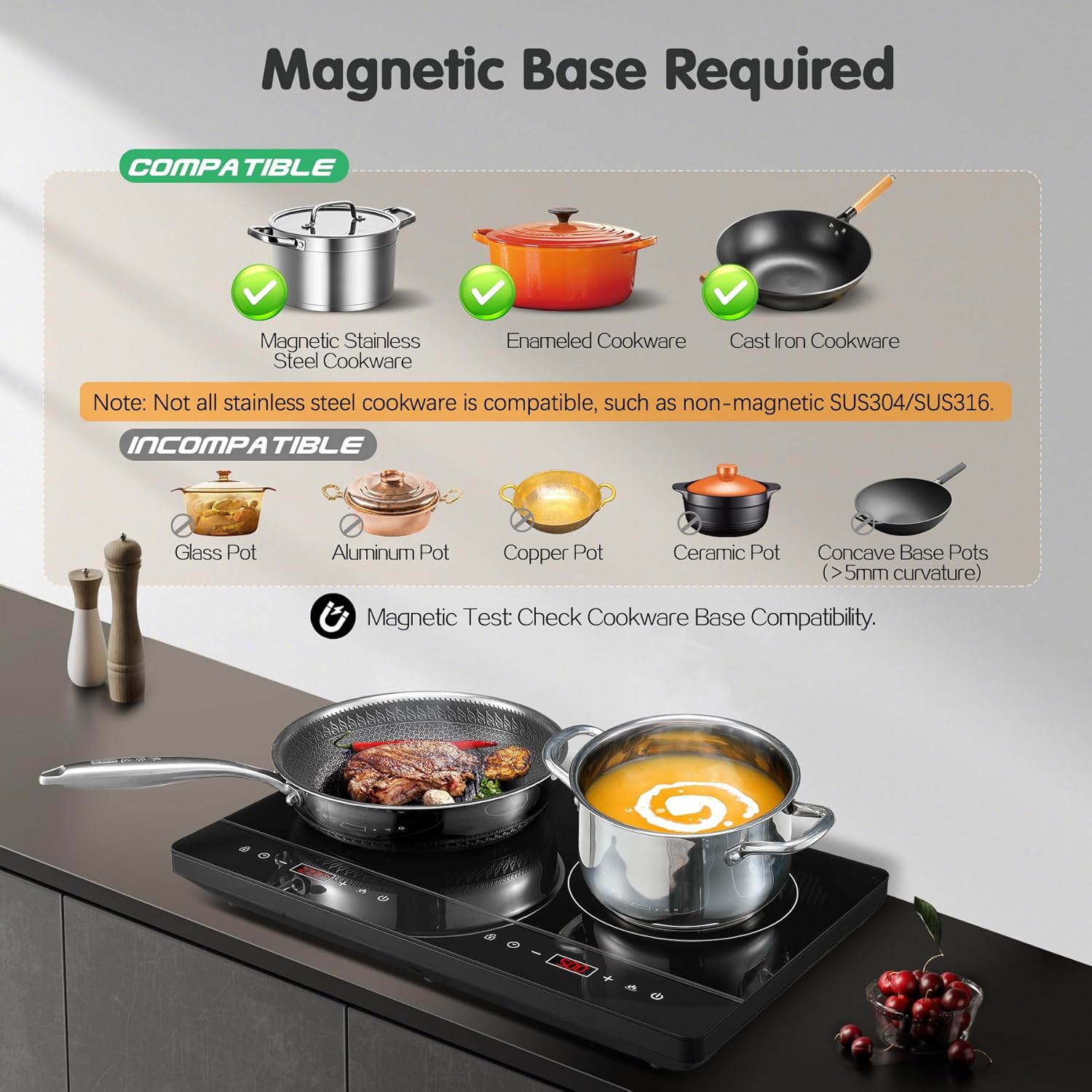 Thumbnail 5 de KICHPOWER Doppel-Induktionskochplatte mit 2 Zonen, 10 Stufen & 180-Min-Timer