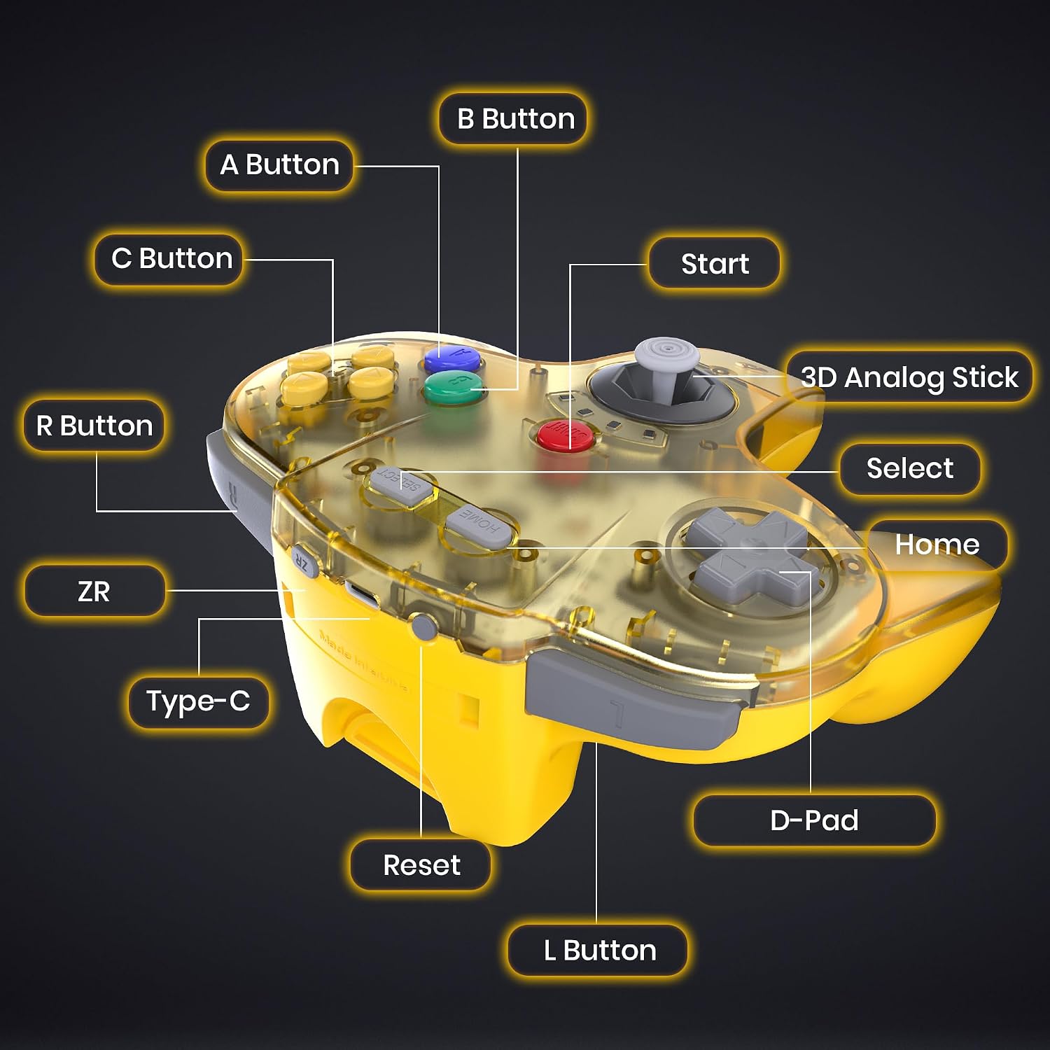Thumbnail 6 de miadore 2,4 GHz Wireless N64-Controller für Switch (N64/Switch Online/OLED/Lite) inkl. USB- & N64-Receiver – klar gelb