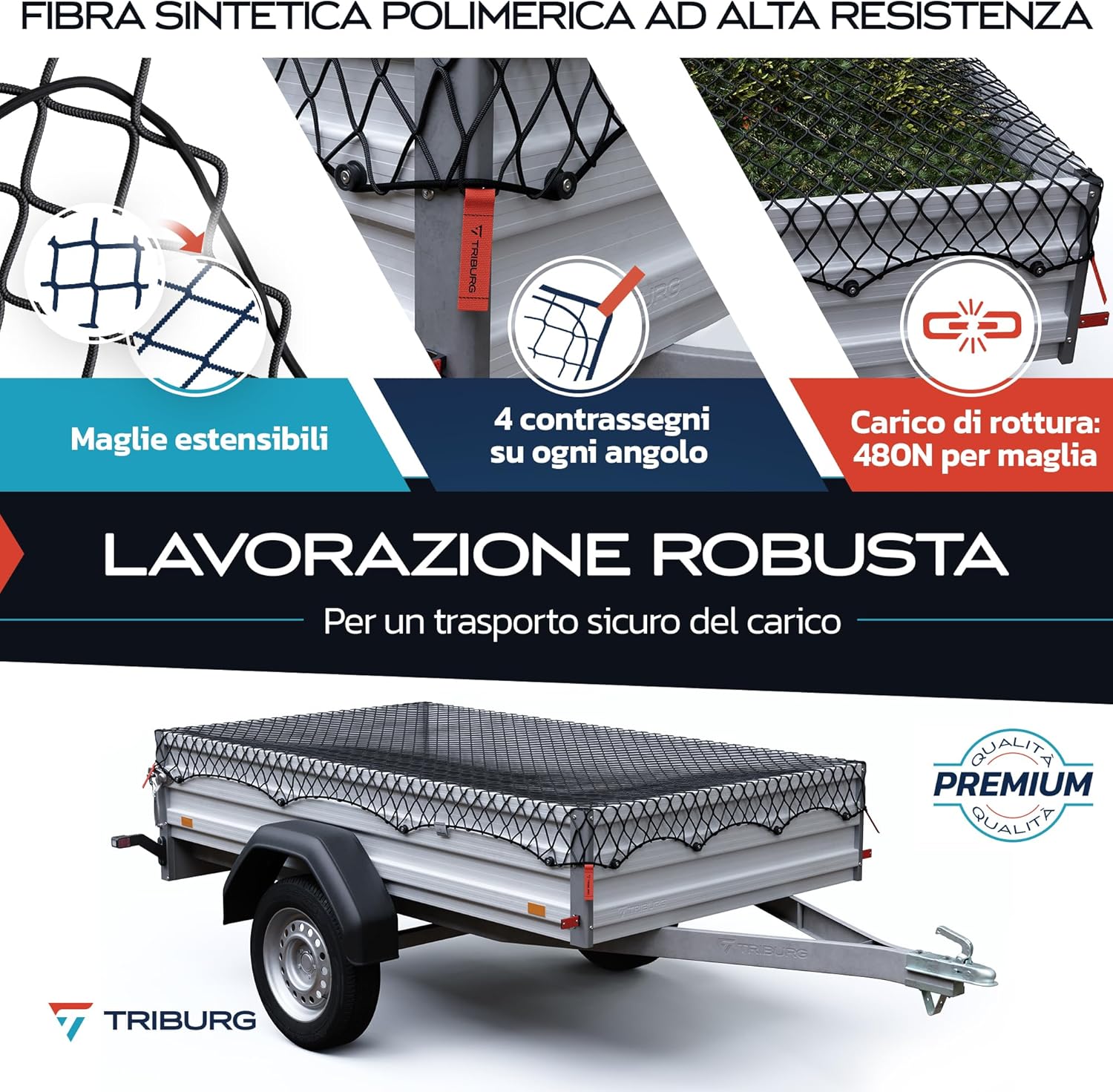 Thumbnail 2 de Rete per rimorchi TRIBURG estensibile 1,5x2,7 m fino a 2,5x3,5 m con 10 ganci di espansione