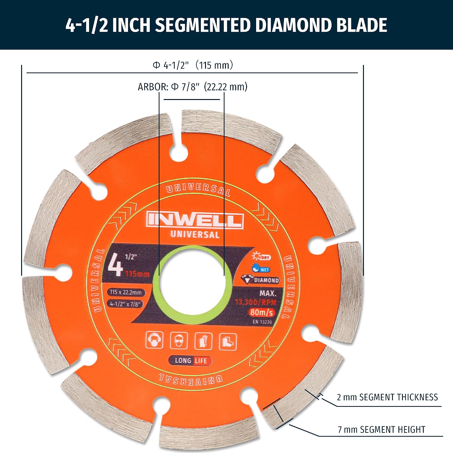 Detalle de Inwell IN0201115 4.5-Inch Segmented Diamond Saw Blades, 7mm Segments, 2-Pack