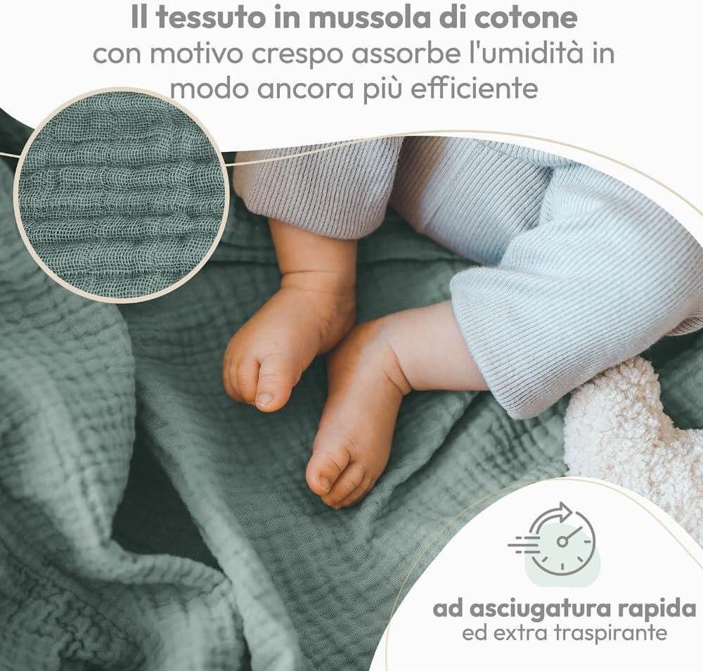 Thumbnail 2 de Laleni Mussole Neonato 70x70 cm, set da 10 asciugamani in cotone morbidissimo (verde)