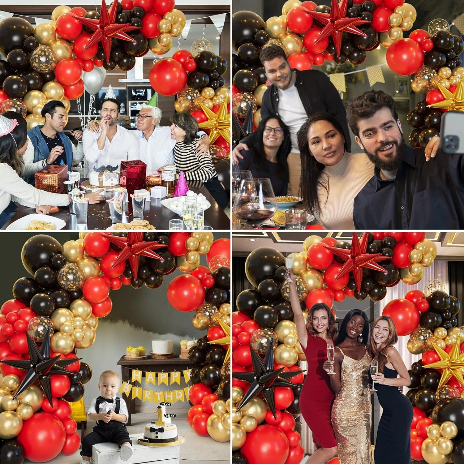 Thumbnail 5 de 161Pcs Red Black Gold Balloon Garland Arch Kit with Explosion Star Foil Balloons for Graduation Anniversary Birthday Party Decorations