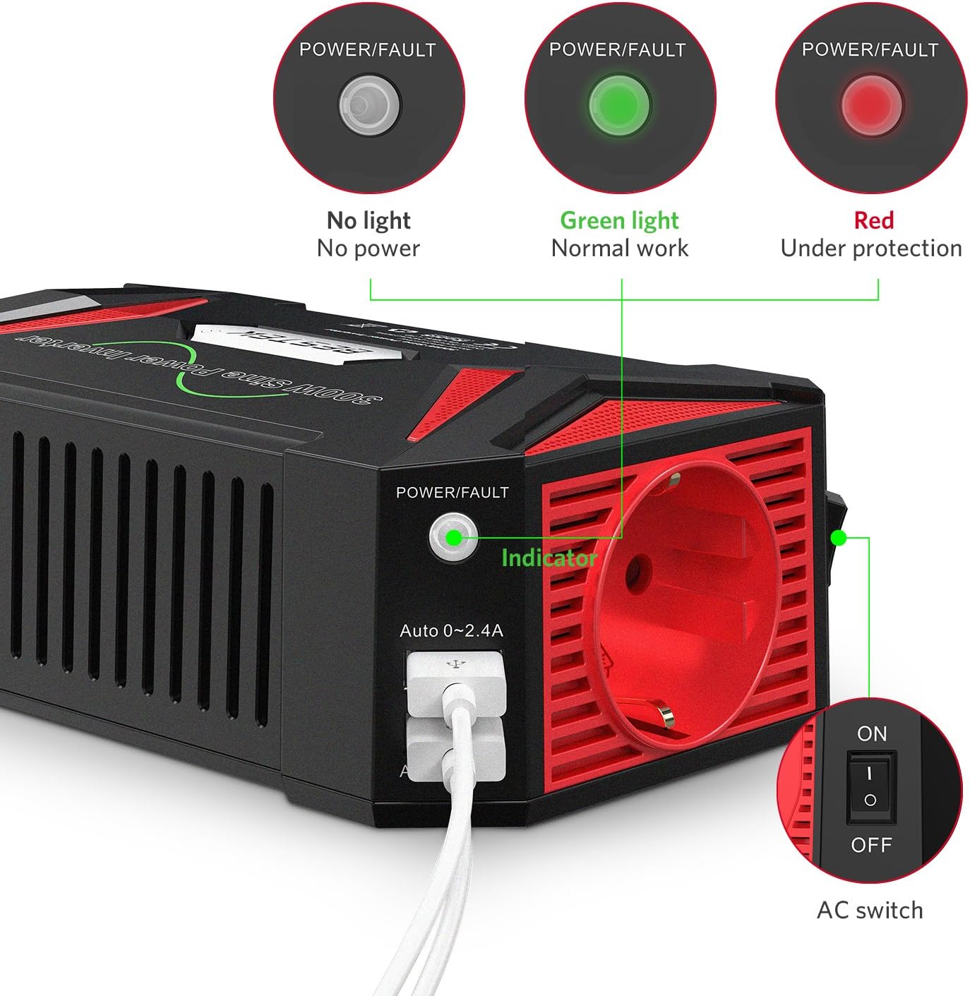 Detalle de BESTEK Sinus Wechselrichter 300 W 12V