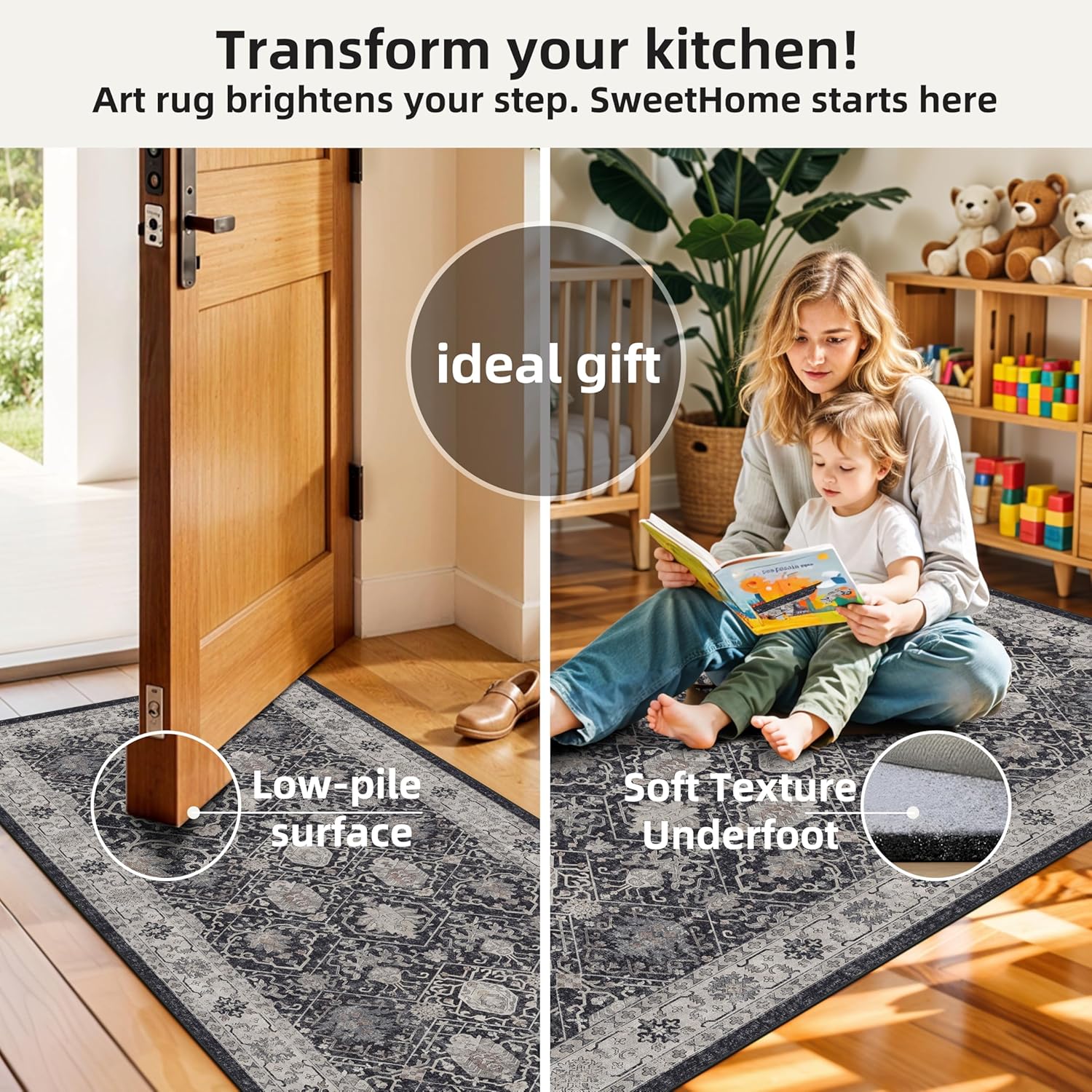 Thumbnail 5 de 3-Piece Washable Kitchen Rug Set 2 x 3