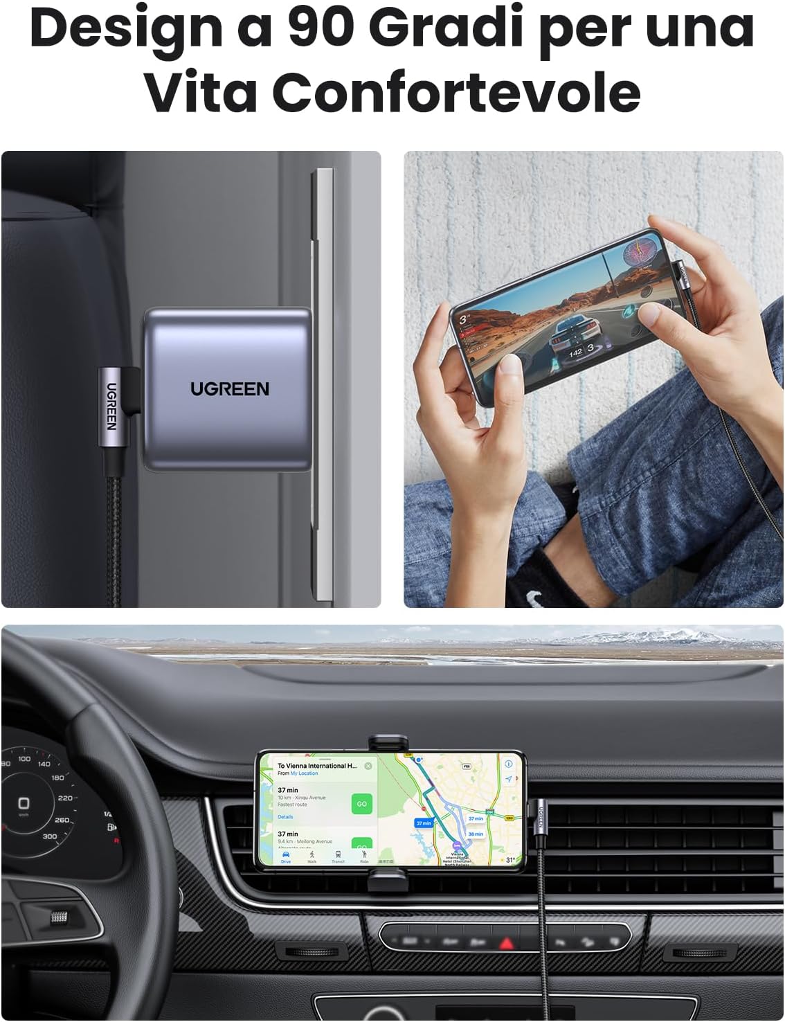 Thumbnail 5 de UGREEN Cavo USB-C 60W 90 gradi con PD 3.0 (2 m) per ricarica rapida e trasferimento dati