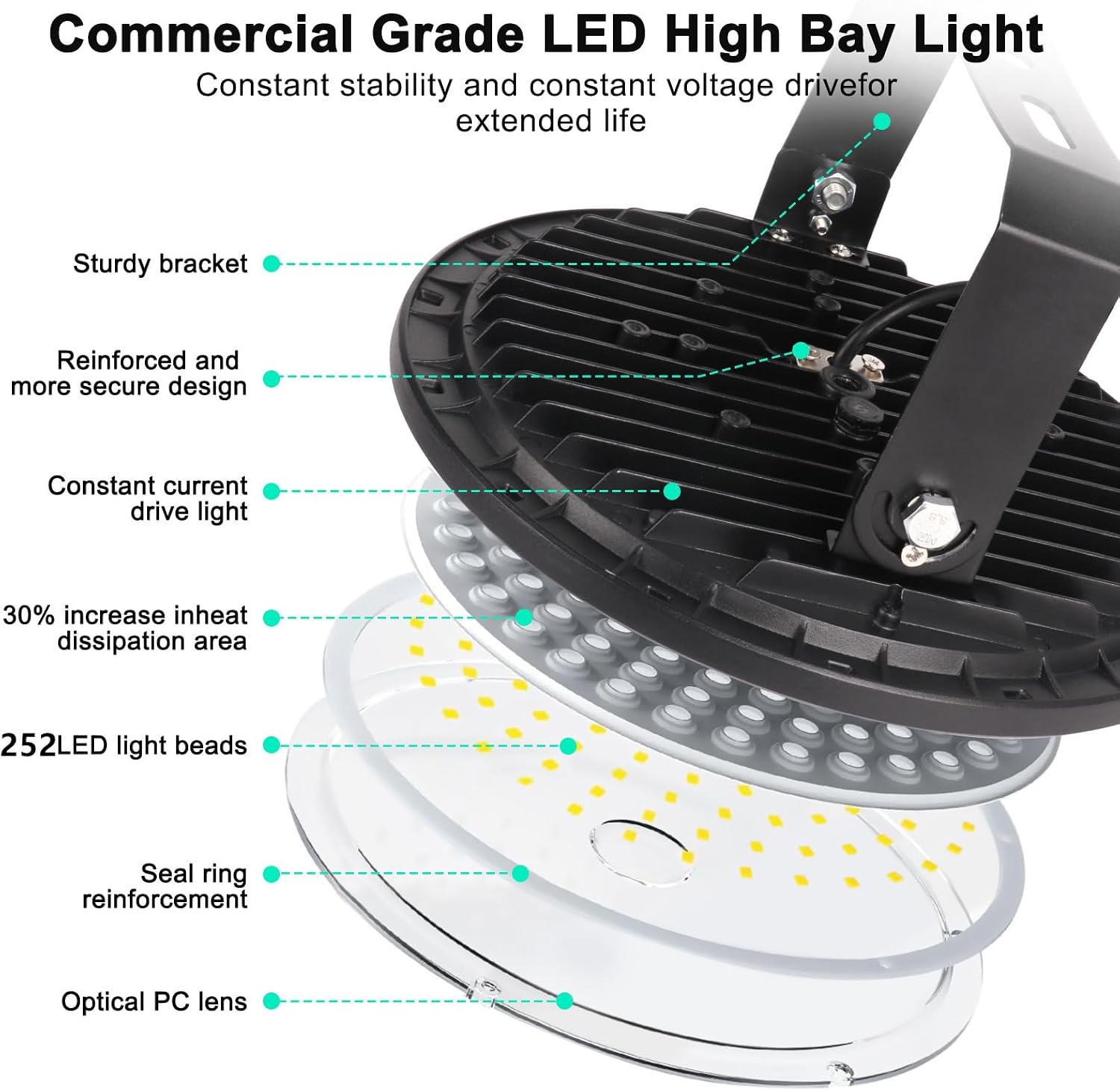 Thumbnail 2 de JBdusn ZJ-UFO 200W LED UFO High Bay Lights, 6500K, 5 Pack