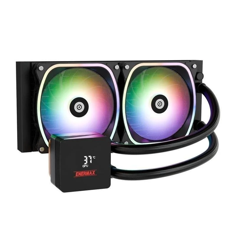 Detalle de Enermax Aquafusion II 240 mm: Refrigeración líquida AIO con 2 ventiladores ARGB y control por app