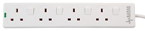 Detalle de PRO ELEC PELB1921 4 Way Individually Switched Surge Protected Extension Lead White, 5m