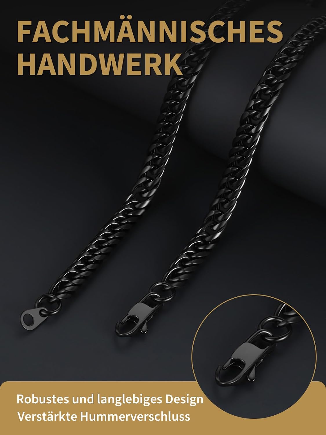 Detalle de FindChic Edelstahl Massiv Panzerkette – Cuban Chain, 3,5/6/9/12 mm Breit, 46–91 cm