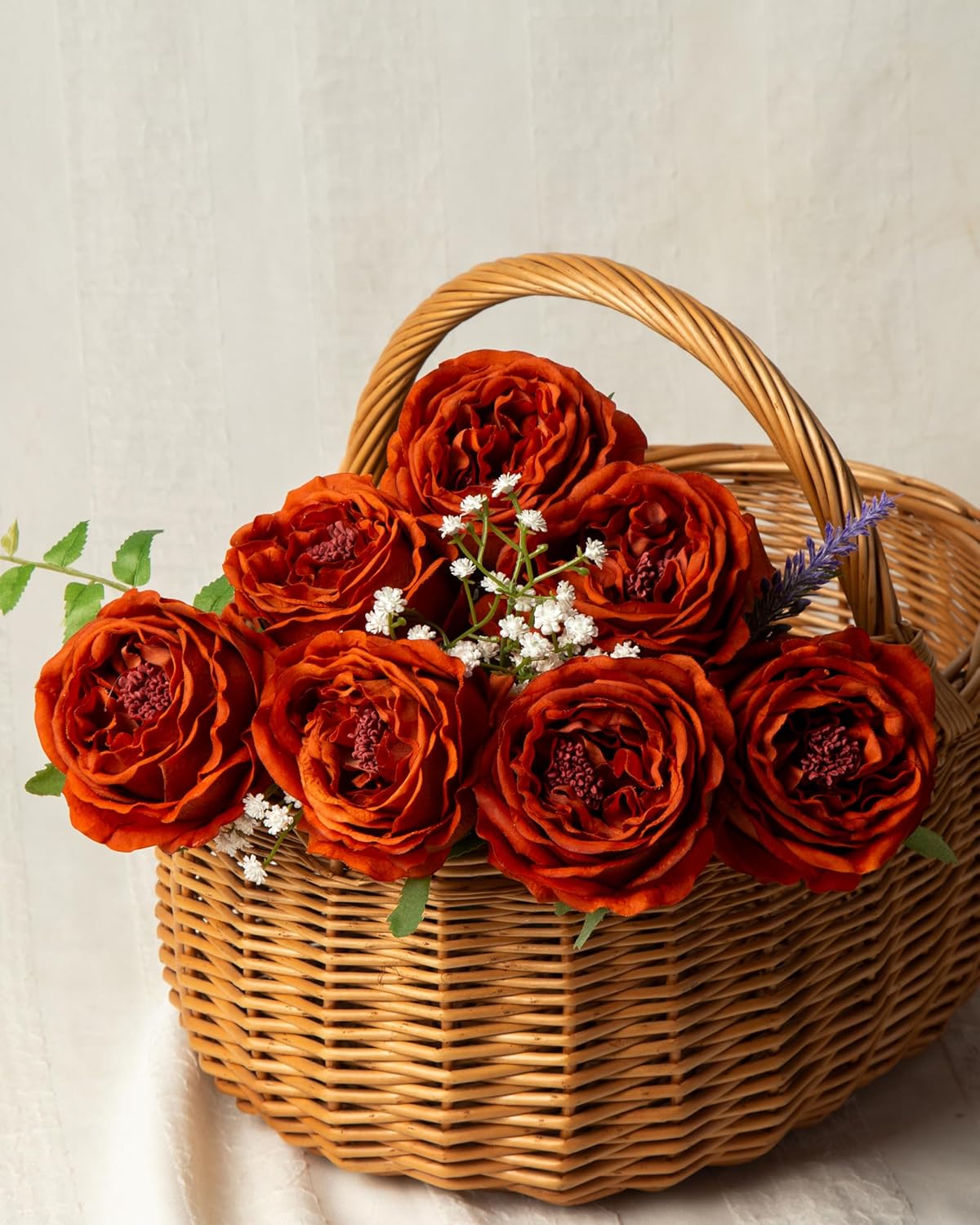 Thumbnail 6 de DuHouse 5 silk roses with real-touch petals (burnt orange) for wedding, home and DIY arrangements