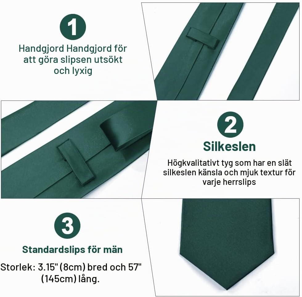 Detalle de AOMIG slipsset för män, enfärgad polyesterslips på 145 cm
