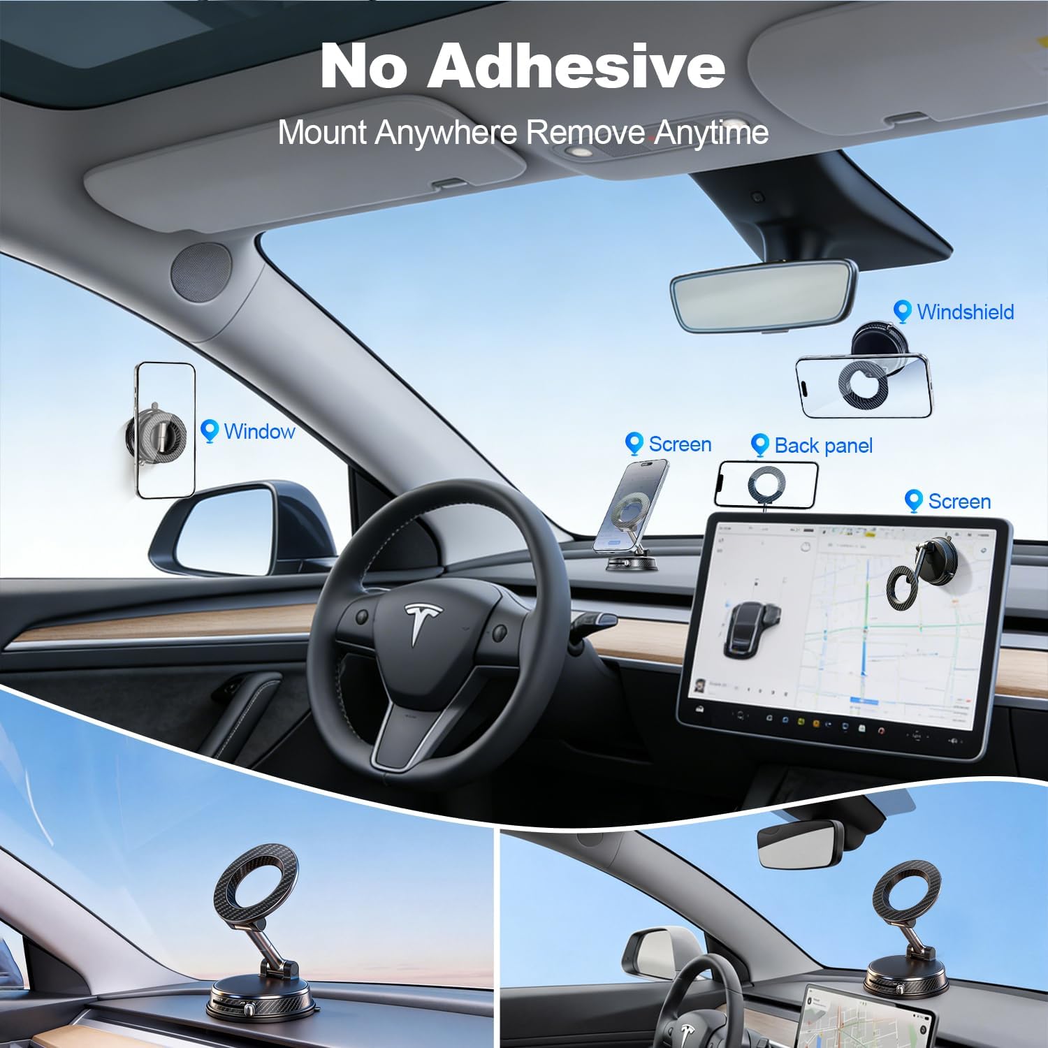 Detalle de Uprosdik Black Magnetic Phone Holder for Car (3000gf N55 Magnet, 360° Adjustable)