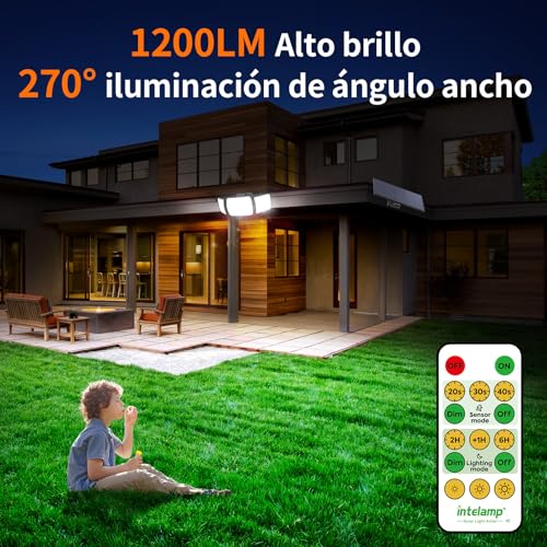 Thumbnail 1 de intelamp Focos Exterior Solares con doble sensor 270° y mando a distancia (IP65, 6500K, 4 modos)