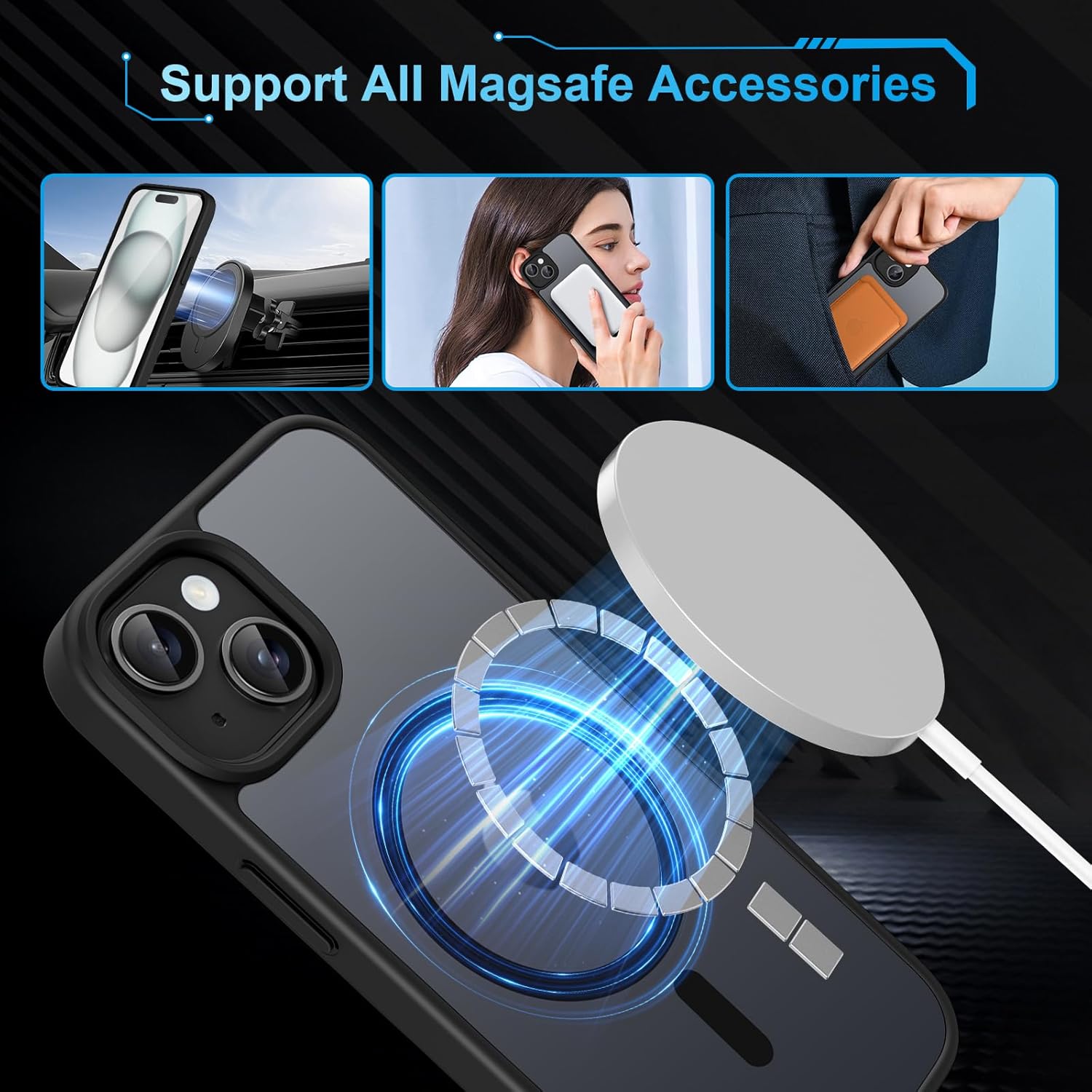 Thumbnail 1 de TQIAHF Magnetic Case for iPhone 15 with 2 Tempered Glass Screen Protectors