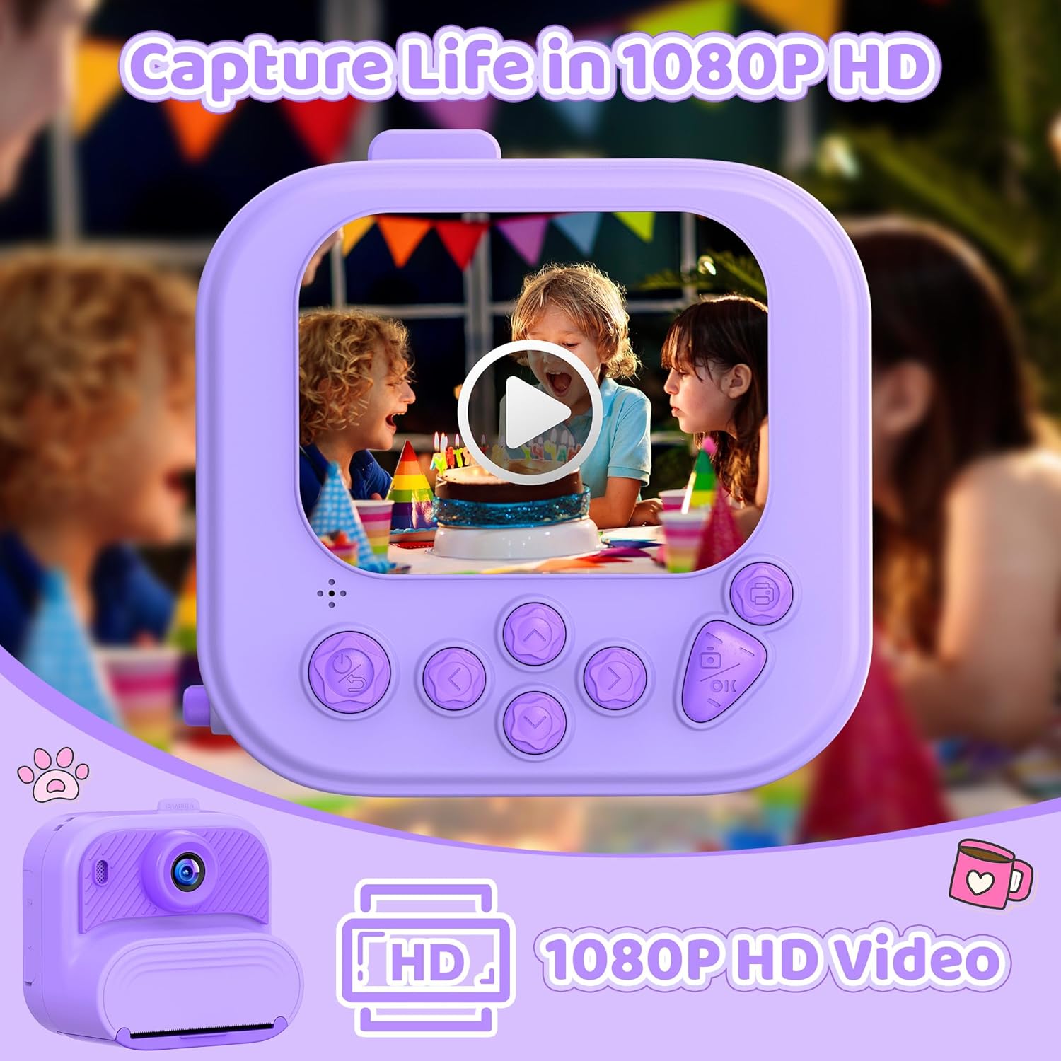 Thumbnail 2 de Cámara infantil 1080P morada para niños