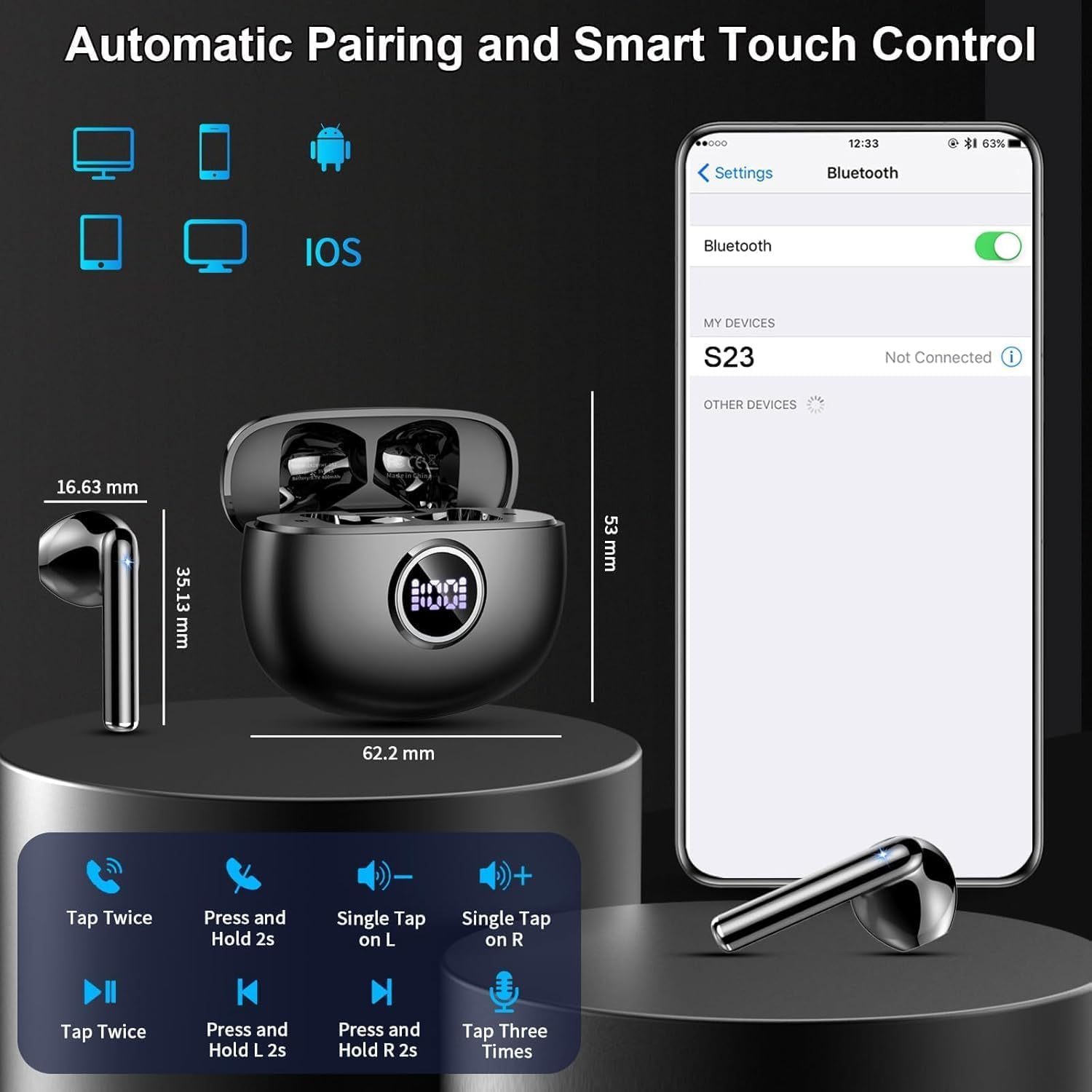 Thumbnail 6 de Drsaec Bluetooth Kopfhörer 6D Bass