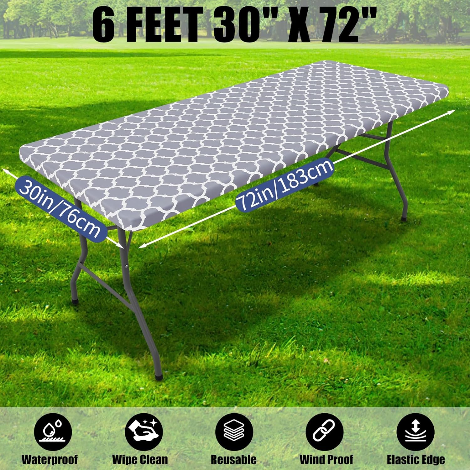 Thumbnail 6 de Smiry 2 Pack Rectangle Table Cloth 6 Foot (30" x 72"), Waterproof Elastic Fitted, Windproof & Washable Polyester