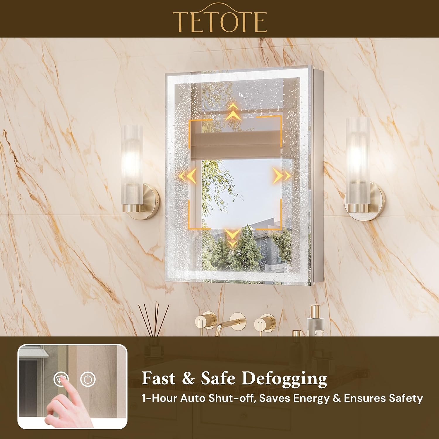 Detalle de TETOTE 24 x 32-Inch LED Medicine Cabinet with Mirror, Anti-Fog and Dimmable Light