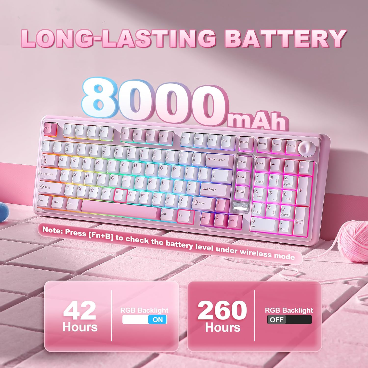 Thumbnail 6 de YUNZII B98 Pro QMK/VIA Wireless Mechanical Gaming Keyboard (96% with Numpad) — BT/2.4G/USB-C, Pink Milk V2 Linear, Cute Cat Knob