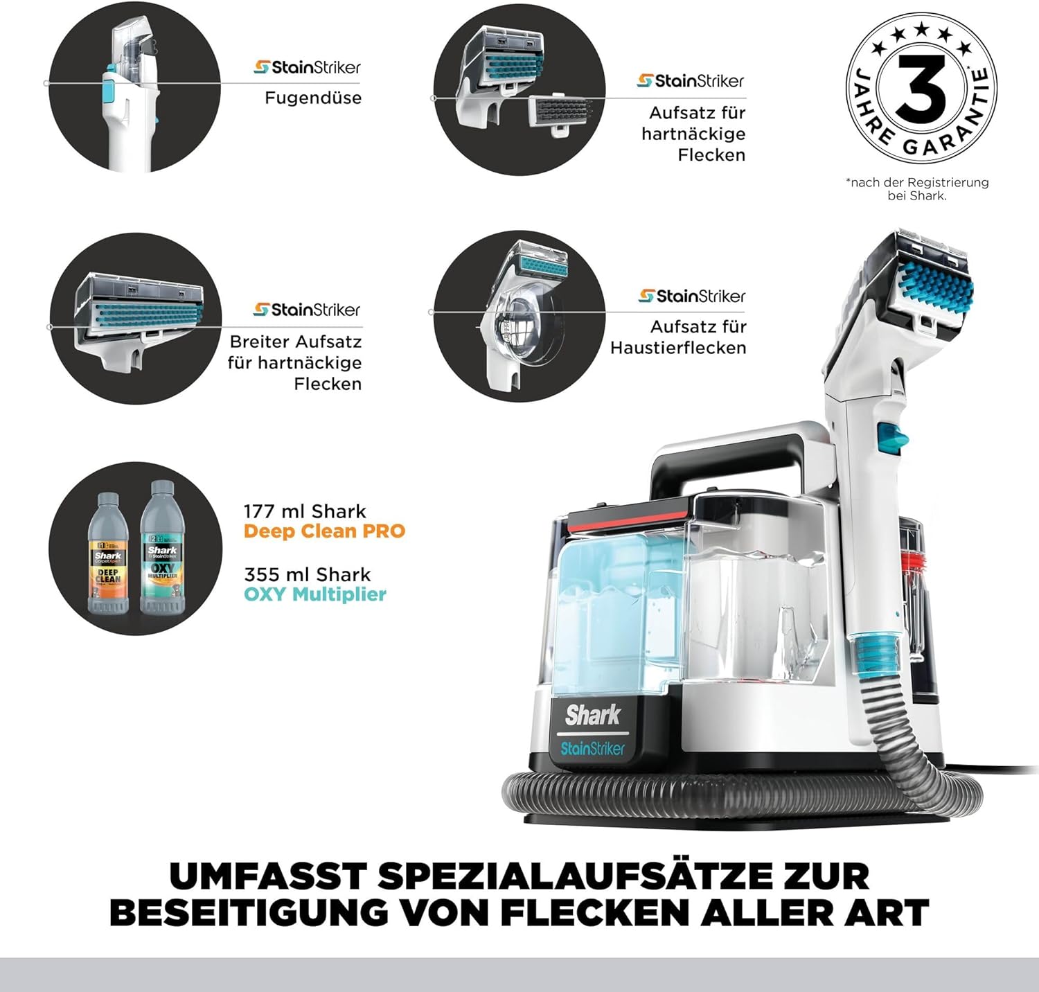Detalle de Shark StainStriker Fleckenreiniger PX200EUT mit 5 Aufsätzen gegen Flecken, Gerüche und Schmutz
