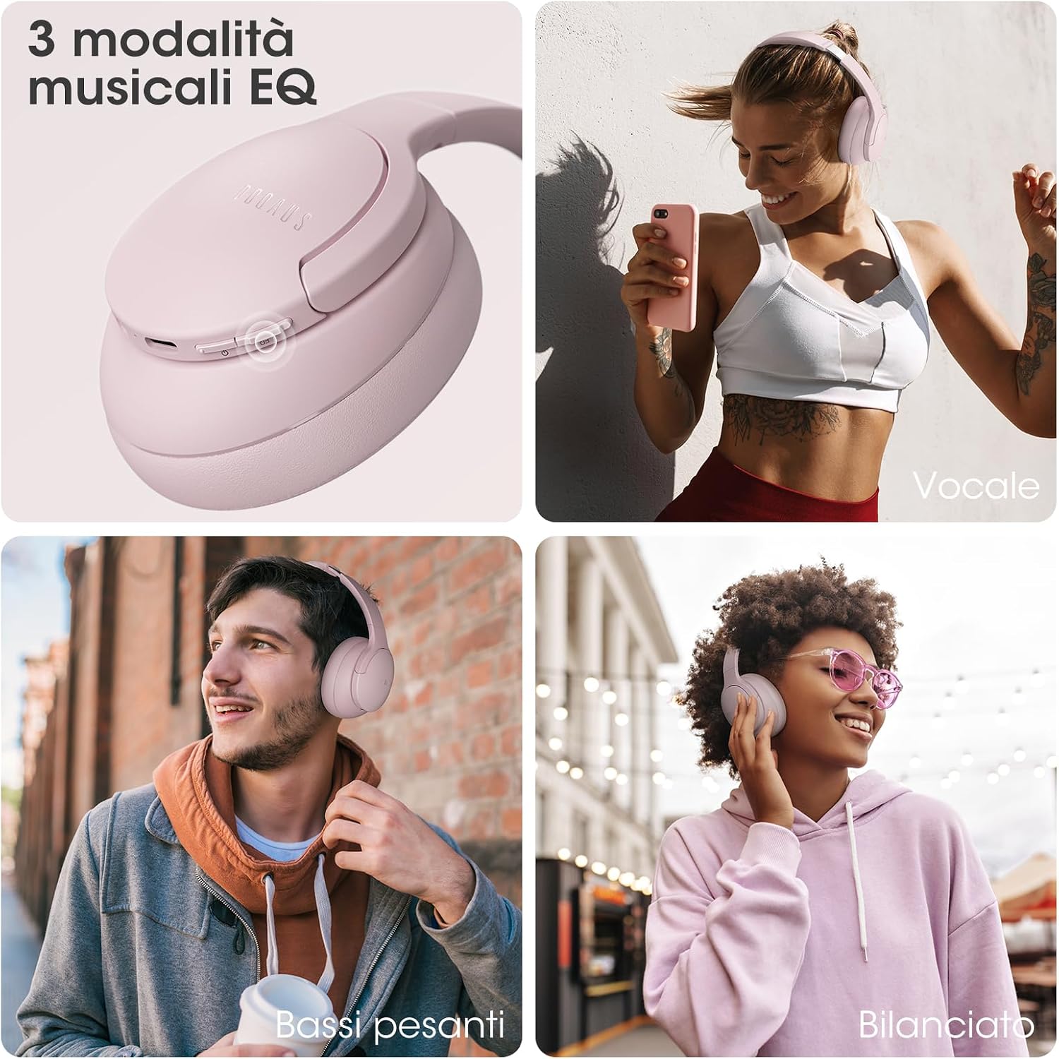 Detalle de DOQAUS Cuffie Wireless Bluetooth Over Ear: autonomia top e suono HiFi con 3 modalità EQ