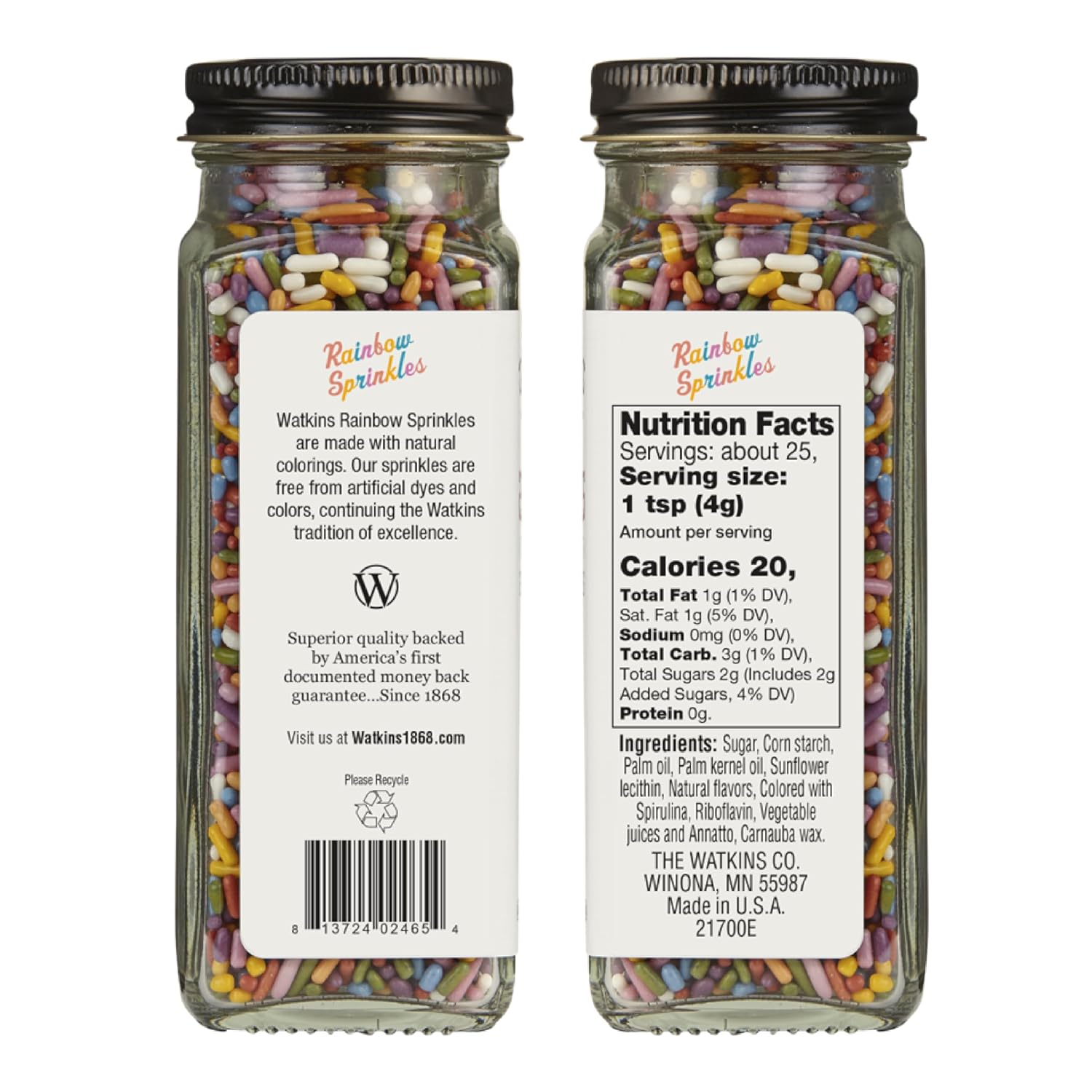 Detalle 2 de Watkins Rainbow Decorating Sprinkles, 3.4-Ounce Jars, 3-Pack, Dye-Free