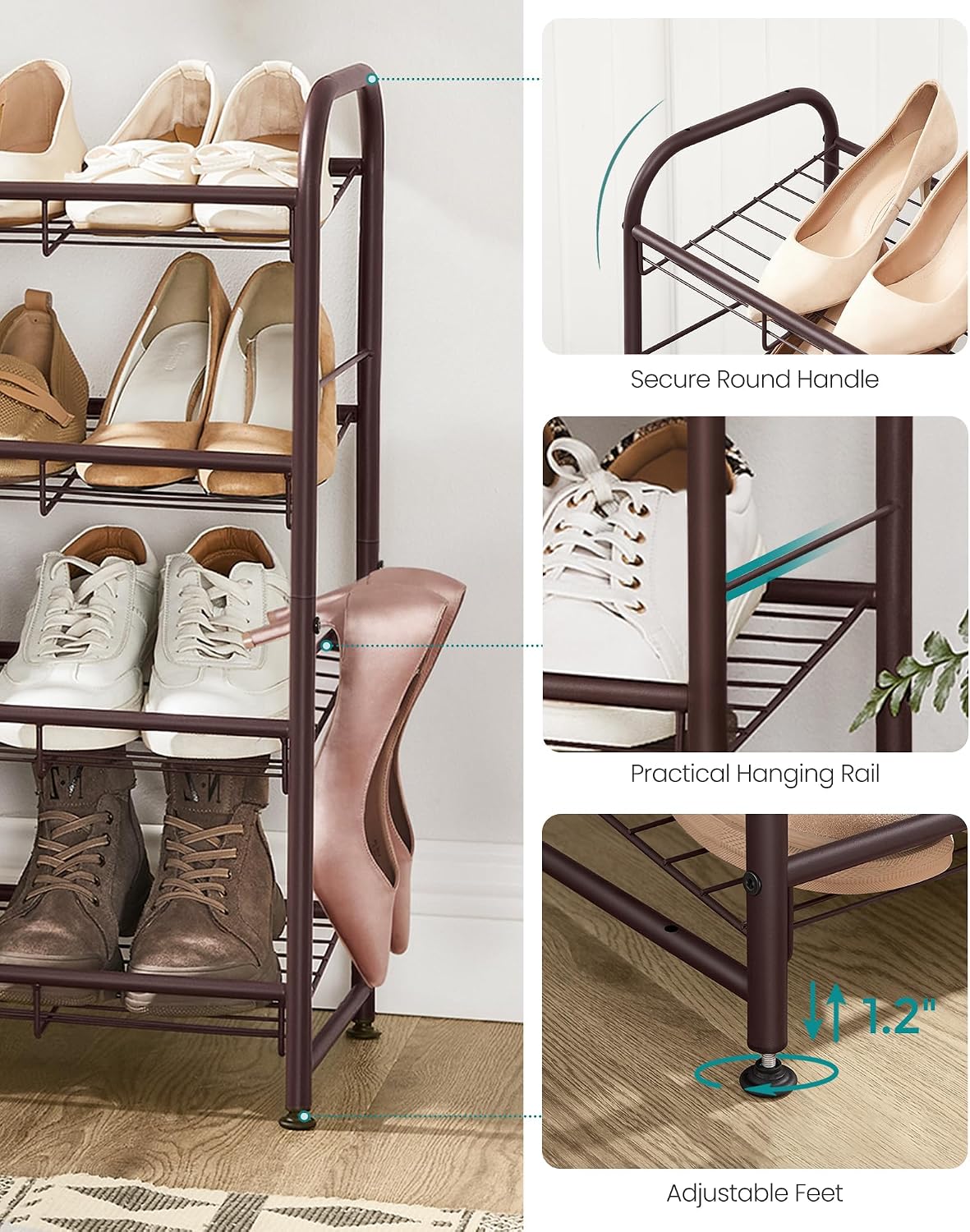 Detalle 2 de SONGMICS 4-Tier Metal Shoe Rack