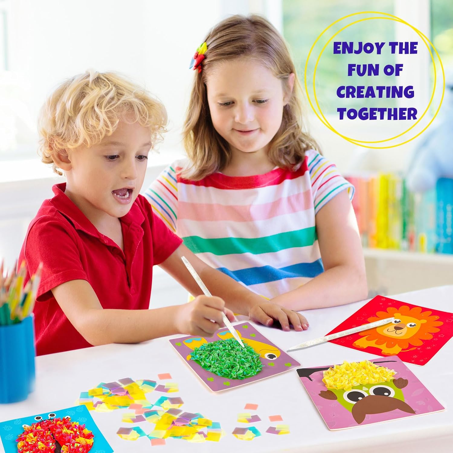 Detalle de Yrinfay Poke Art Basteln Kinder – DIY 8 Tiere (Löwe, Eule, Pfau, Marienkäfer) – Kreatives Bastelset für Mädchen und Jungen ab 6–12 Jahren