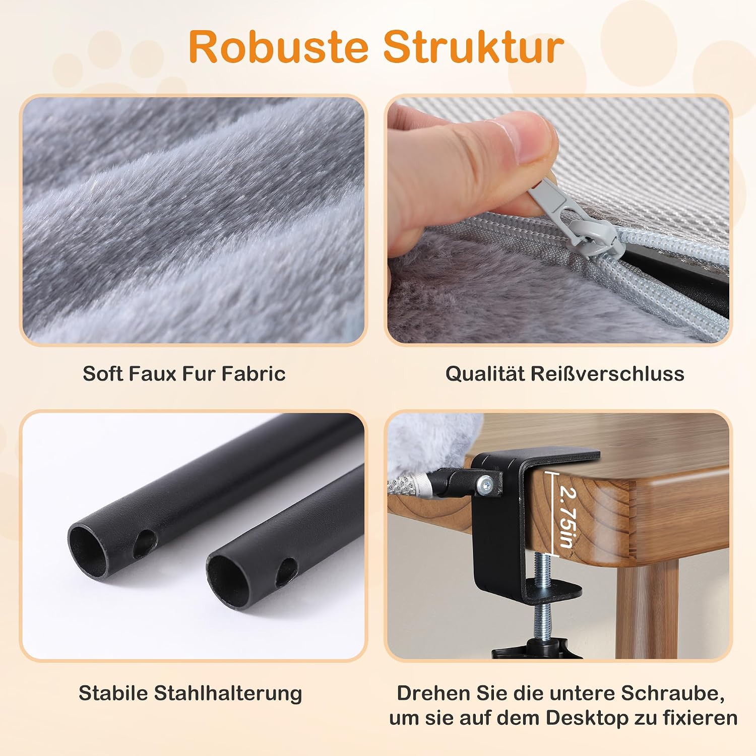 Detalle 1 de trhillsbrad MT-A1 kattenhangmat voor tafel, opvouwbaar, 59 x 48 cm, tot 20 kg