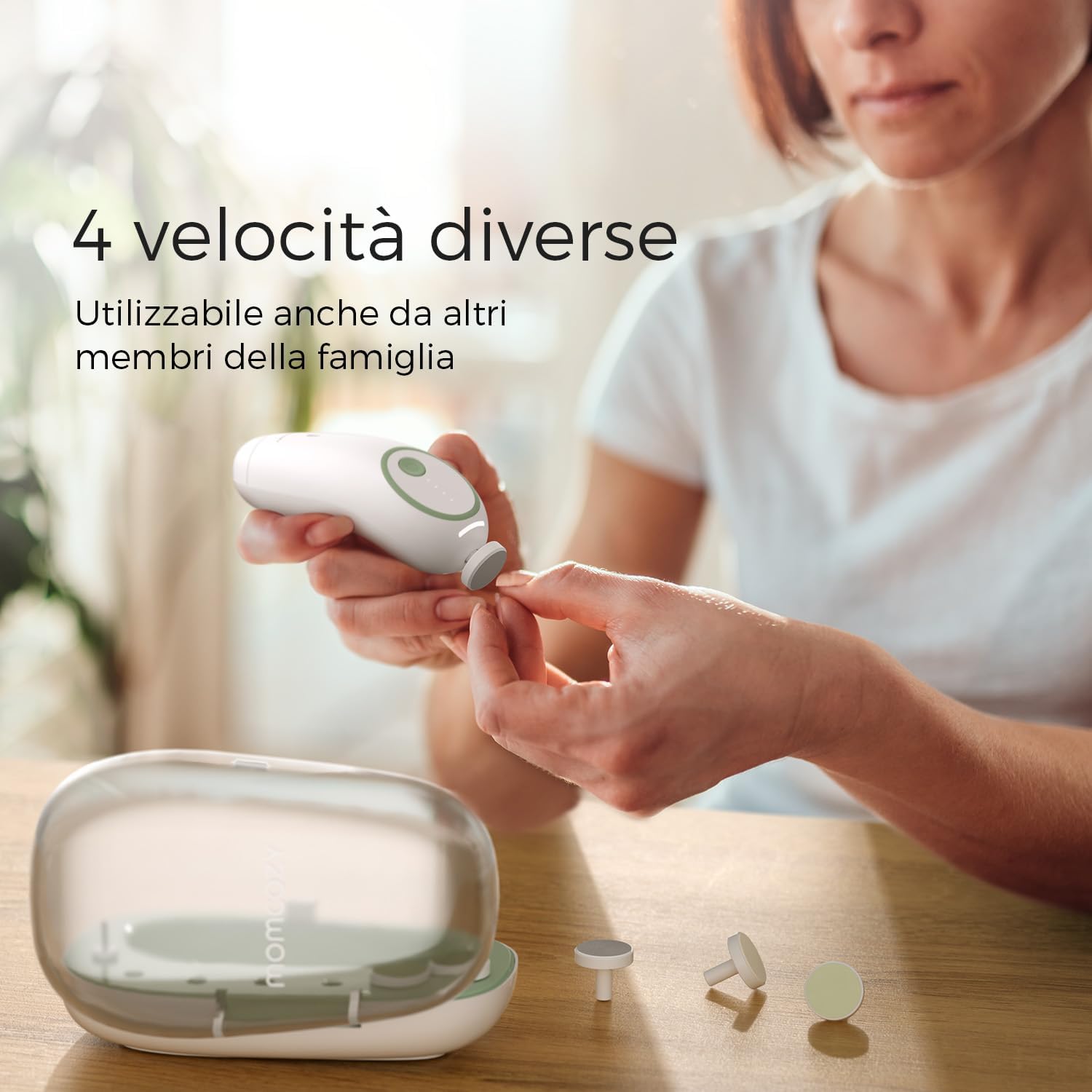 Detalle de Momcozy Lima elettrica ricaricabile per unghie bambini, LED 360° e 7 strumenti di ricambio